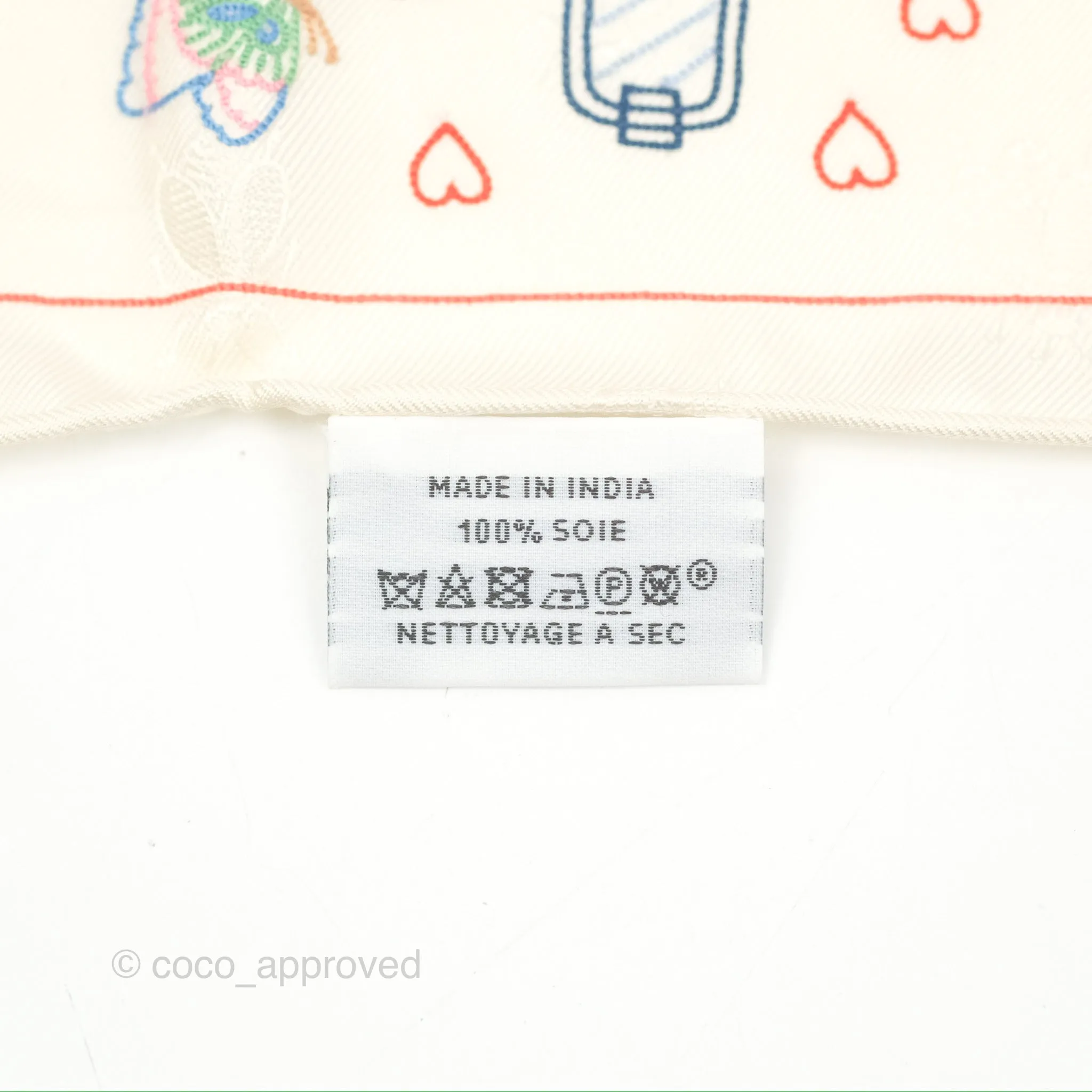 Hermes Story Embroidered Triangle Scarf Silk Ivory