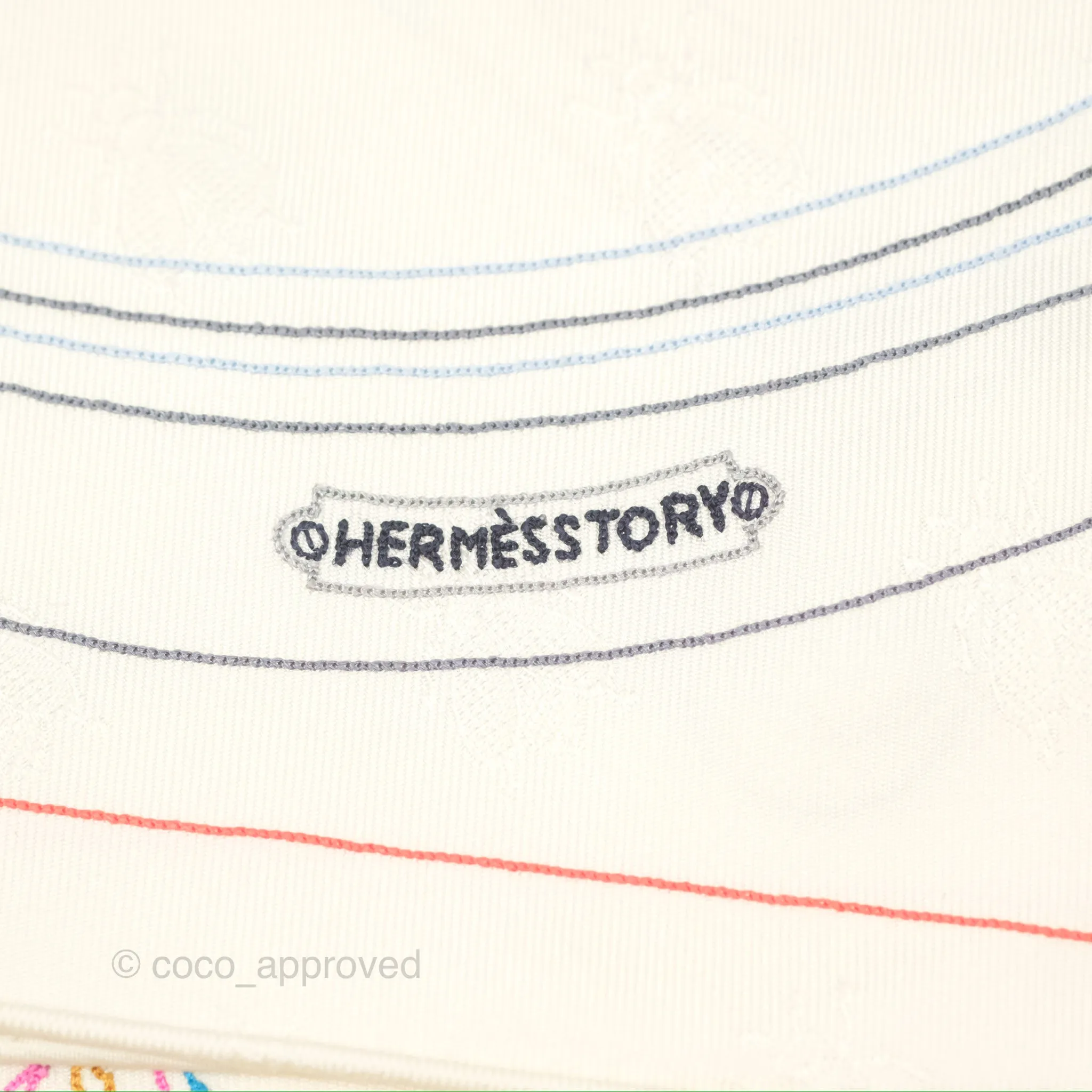 Hermes Story Embroidered Triangle Scarf Silk Ivory