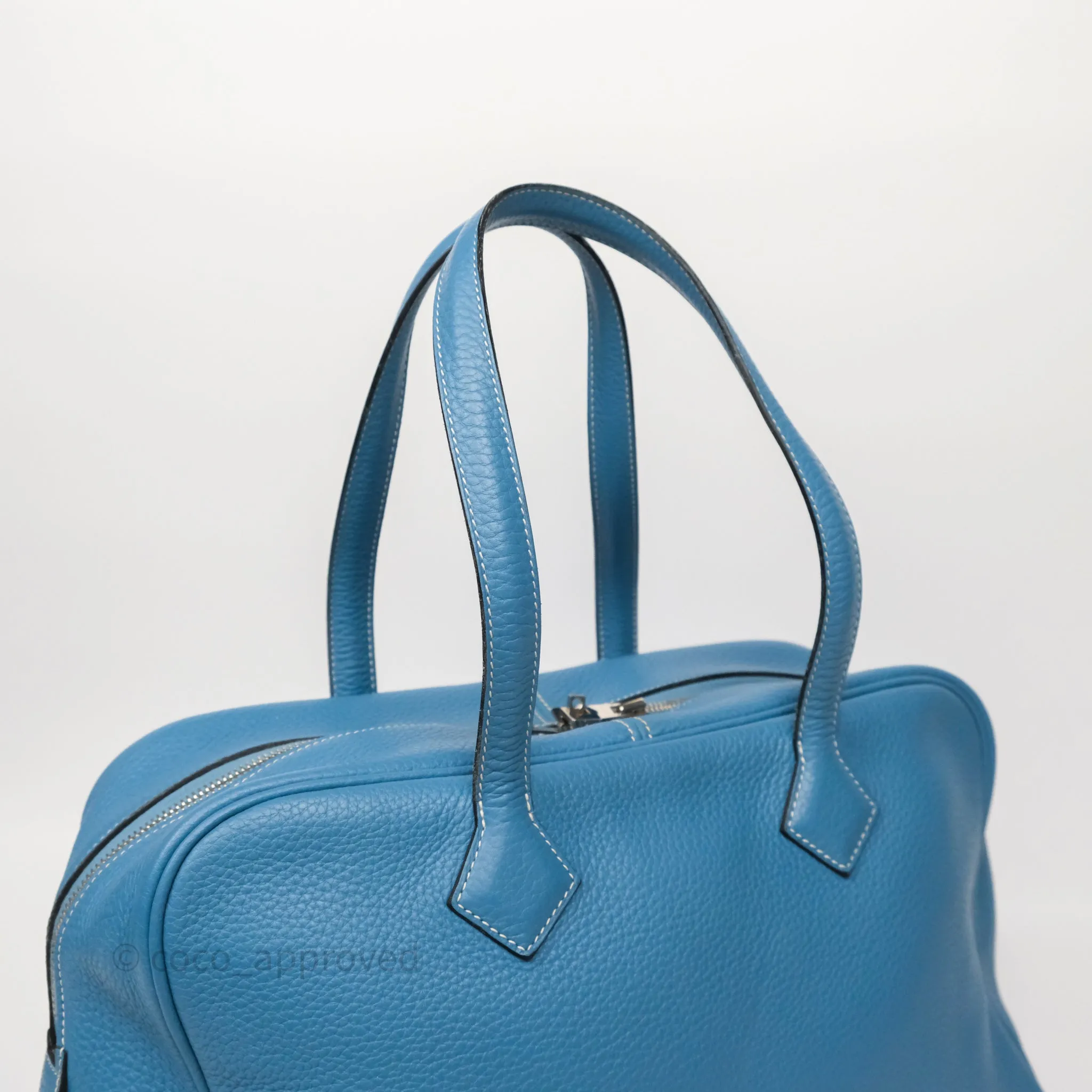 Hermes Victoria II 35 Bag Blue Jean 75 Clemence Palladium Hardware