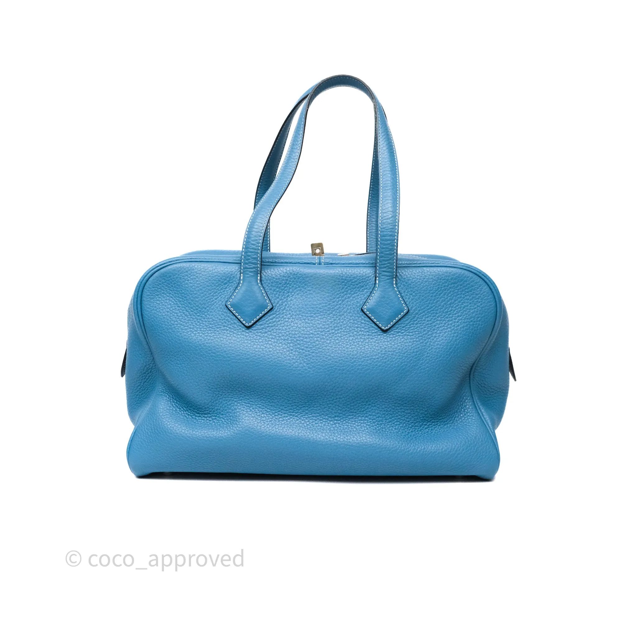 Hermes Victoria II 35 Bag Blue Jean 75 Clemence Palladium Hardware