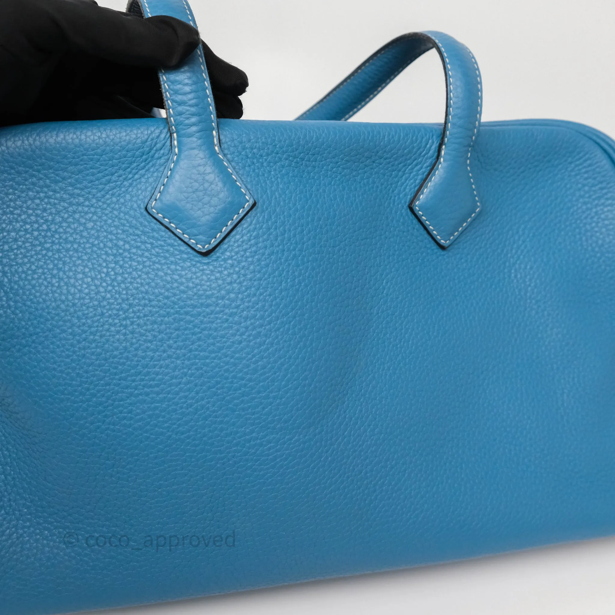 Hermes Victoria II 35 Bag Blue Jean 75 Clemence Palladium Hardware