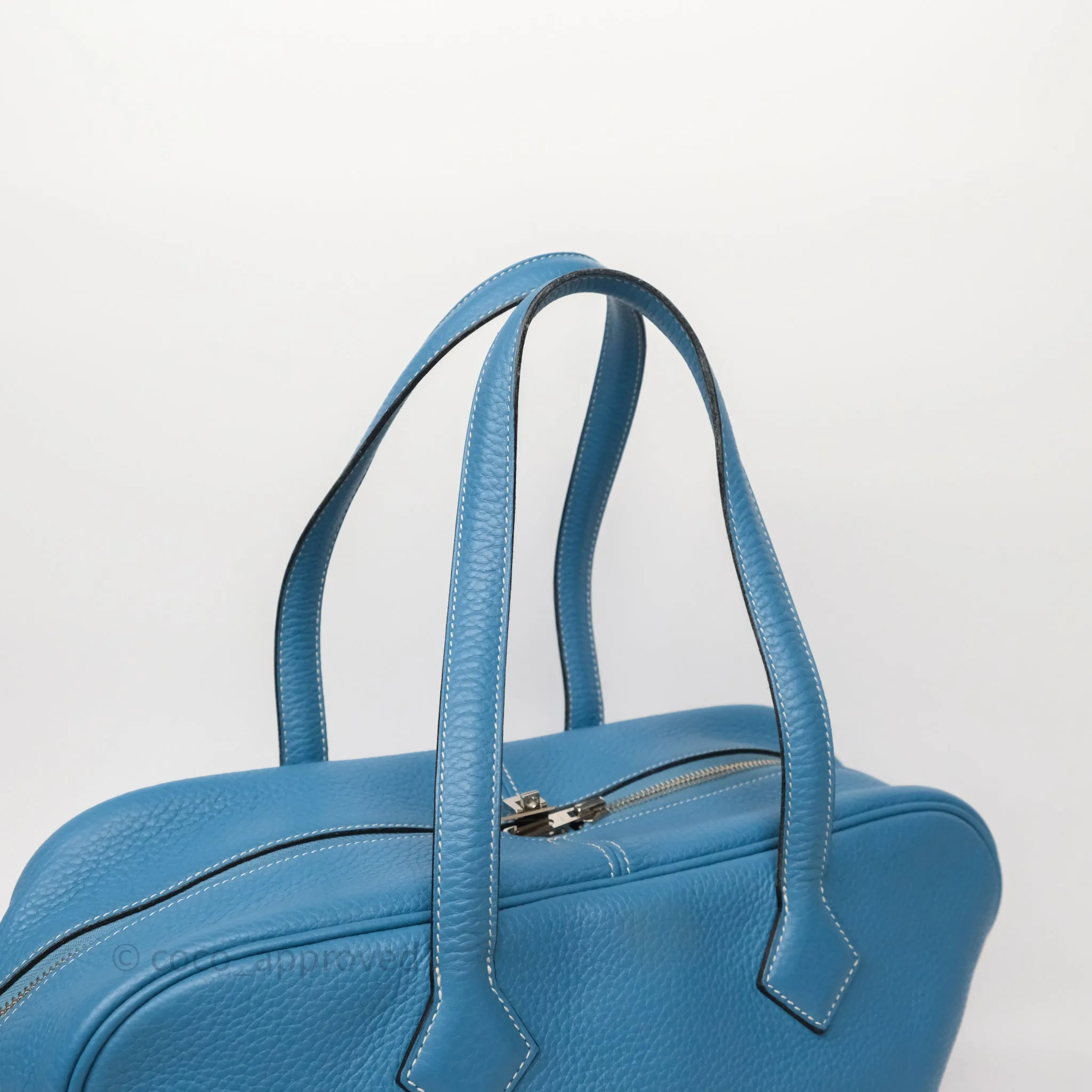 Hermes Victoria II 35 Bag Blue Jean 75 Clemence Palladium Hardware