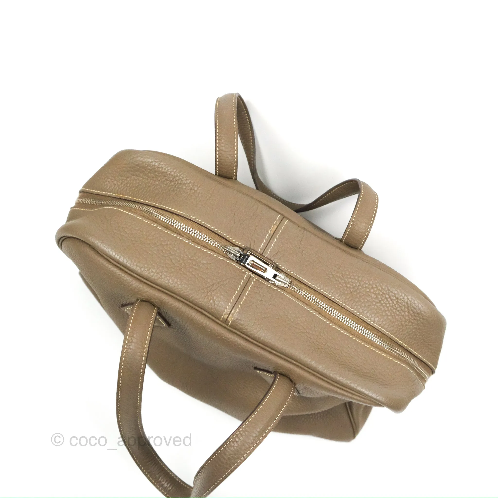 Hermes Victoria II 35 Bag Etoupe Clemence Palladium Hardware