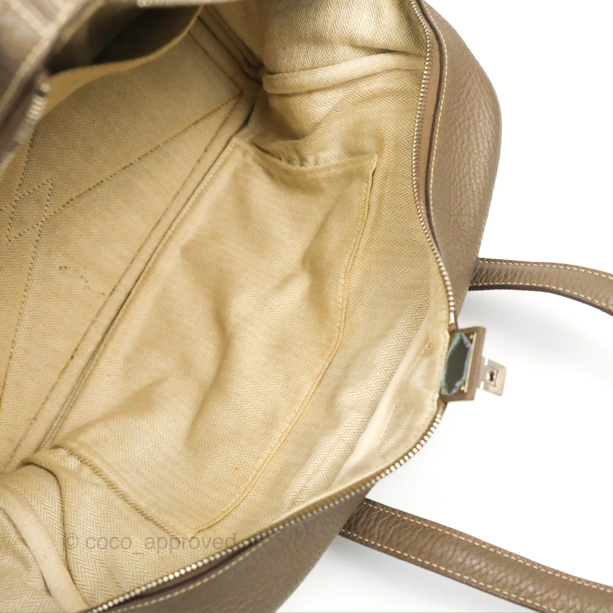 Hermes Victoria II 35 Bag Etoupe Clemence Palladium Hardware