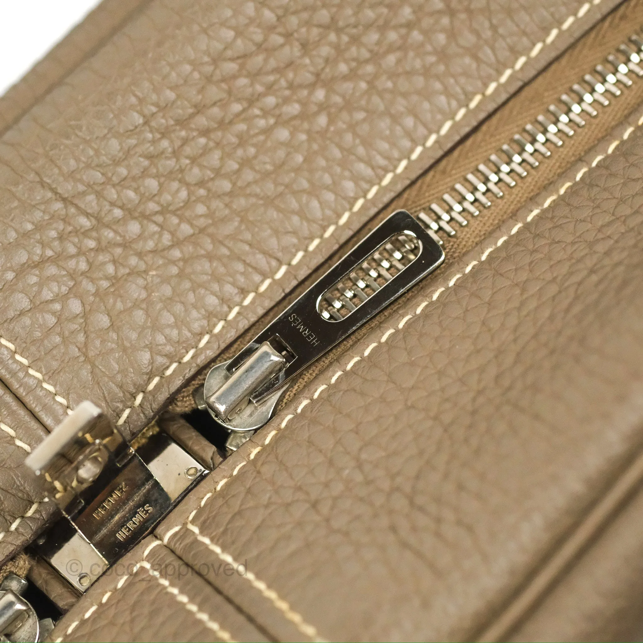 Hermes Victoria II 35 Bag Etoupe Clemence Palladium Hardware
