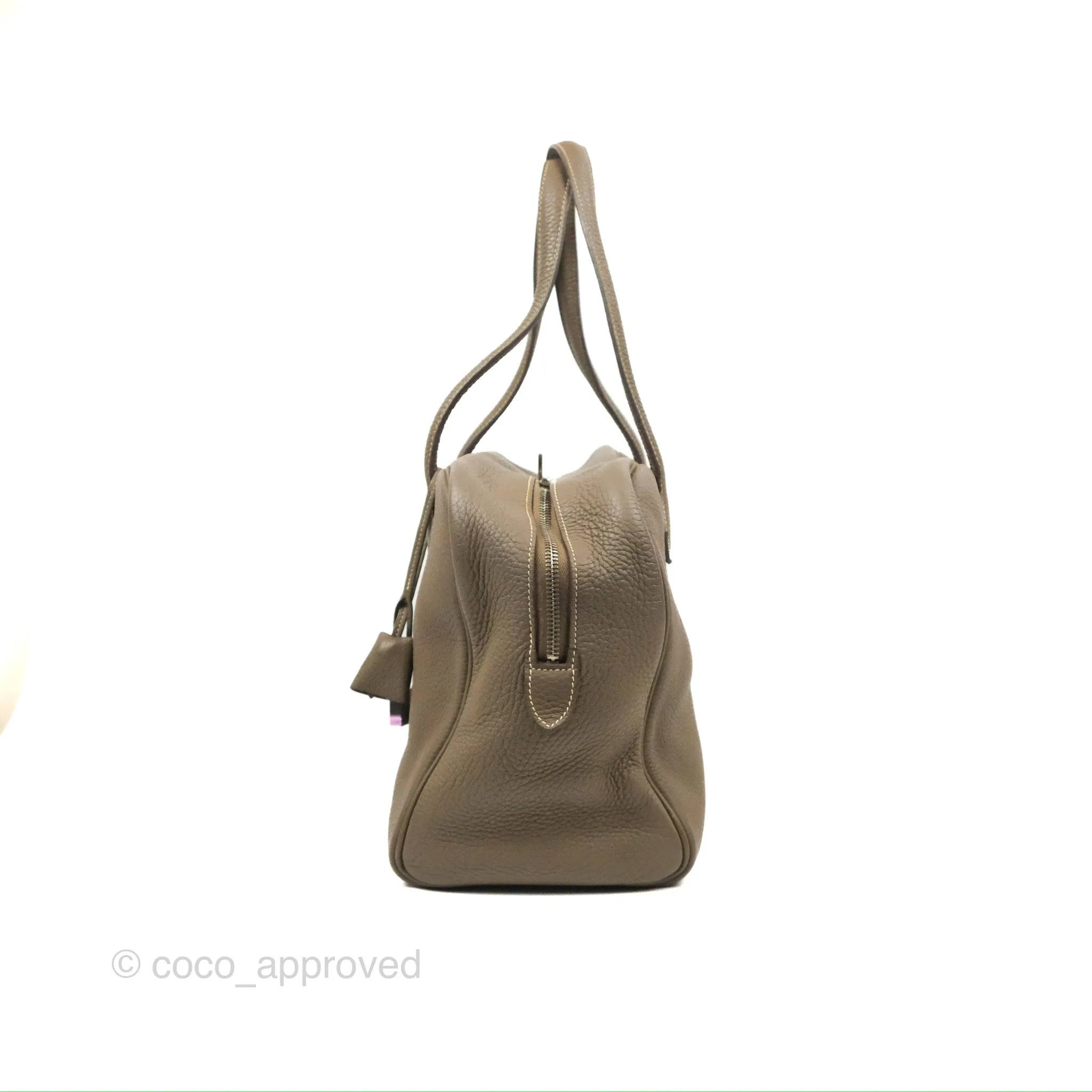 Hermes Victoria II 35 Bag Etoupe Clemence Palladium Hardware