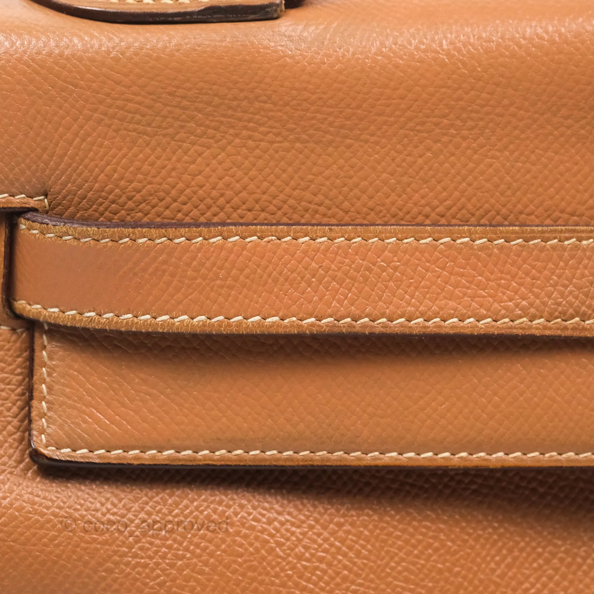 Hermes Vintage Kelly 32 Retourne Natural Gold Hardware