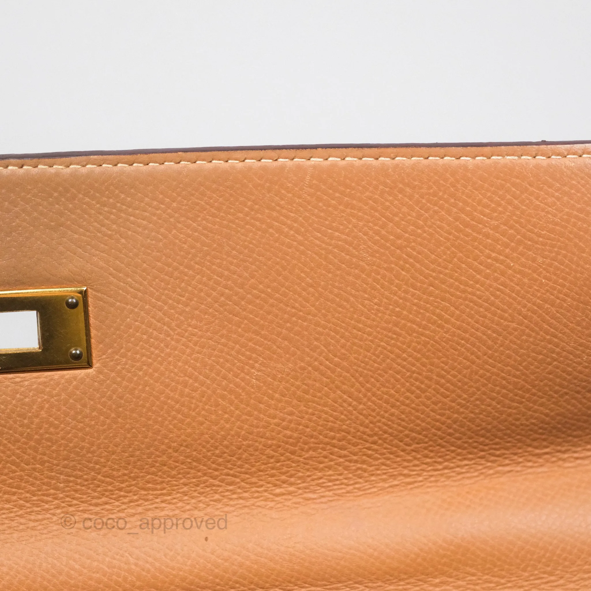 Hermes Vintage Kelly 32 Retourne Natural Gold Hardware