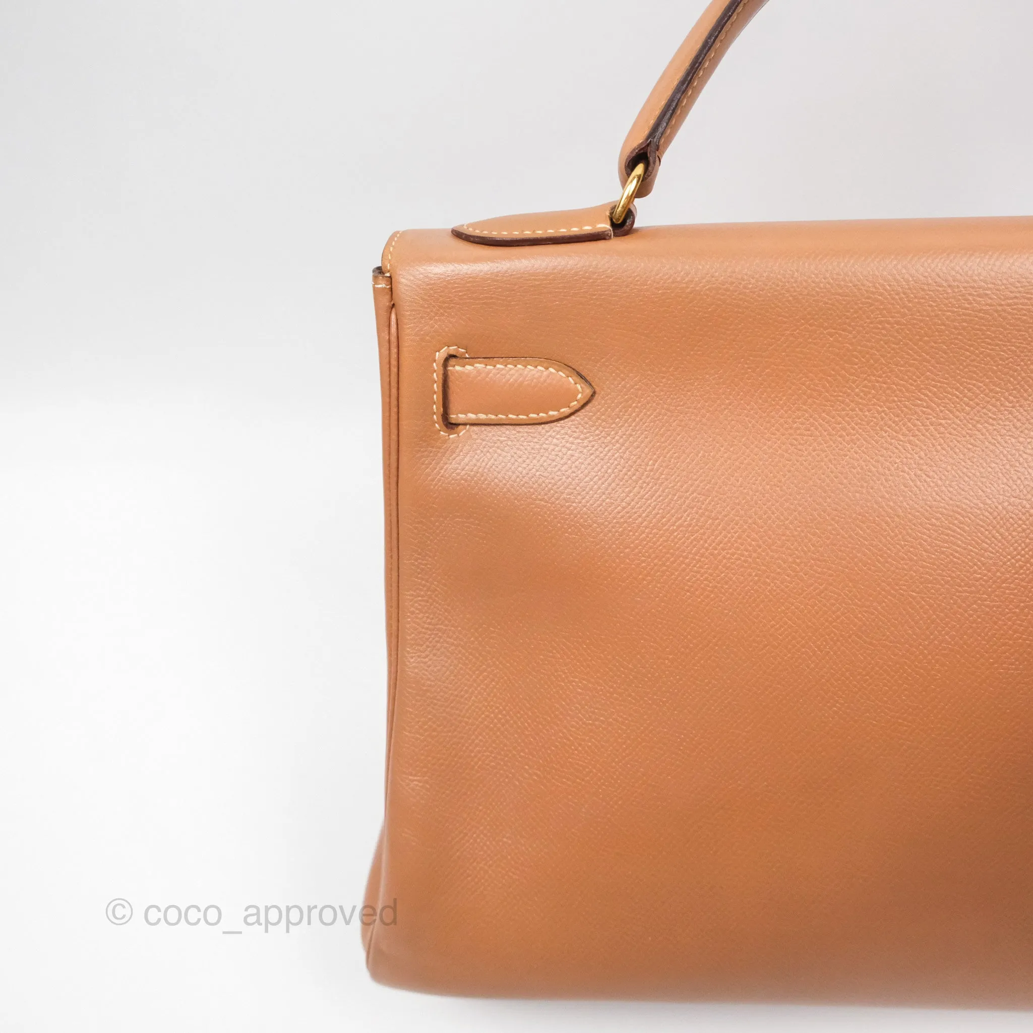 Hermes Vintage Kelly 32 Retourne Natural Gold Hardware