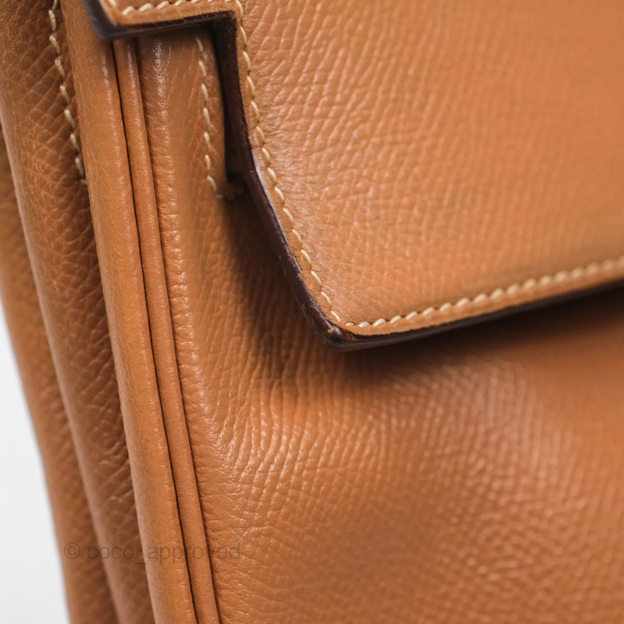 Hermes Vintage Kelly 32 Retourne Natural Gold Hardware