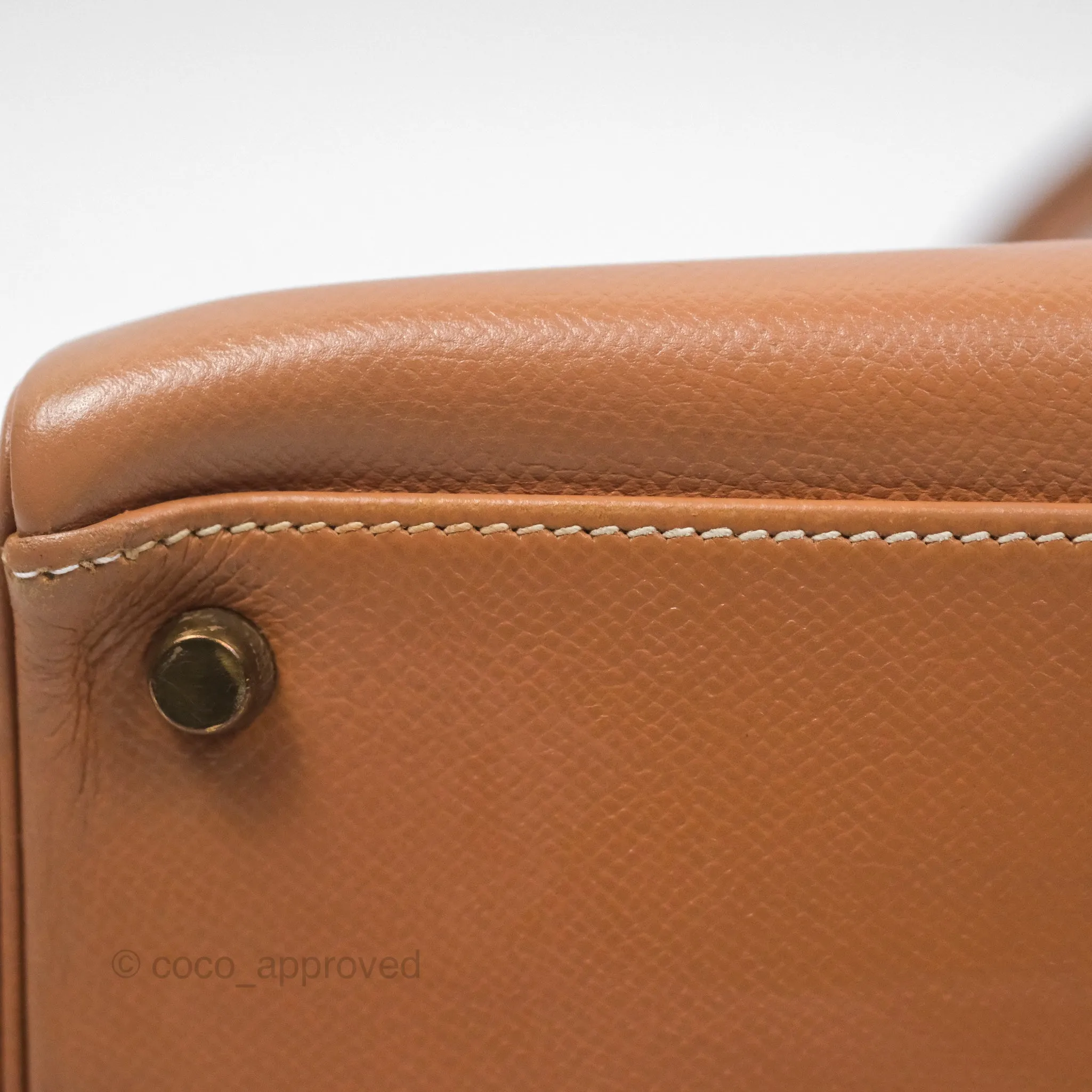 Hermes Vintage Kelly 32 Retourne Natural Gold Hardware