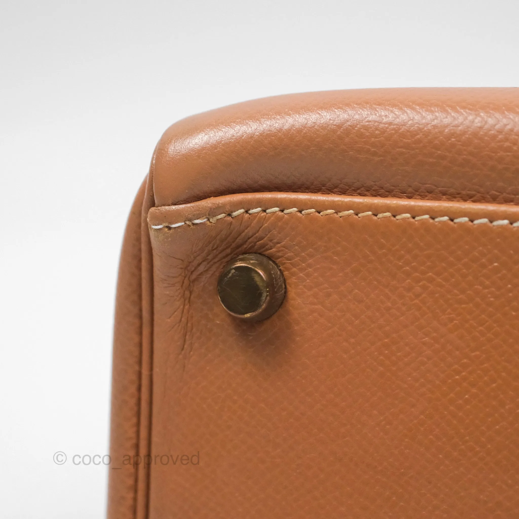 Hermes Vintage Kelly 32 Retourne Natural Gold Hardware