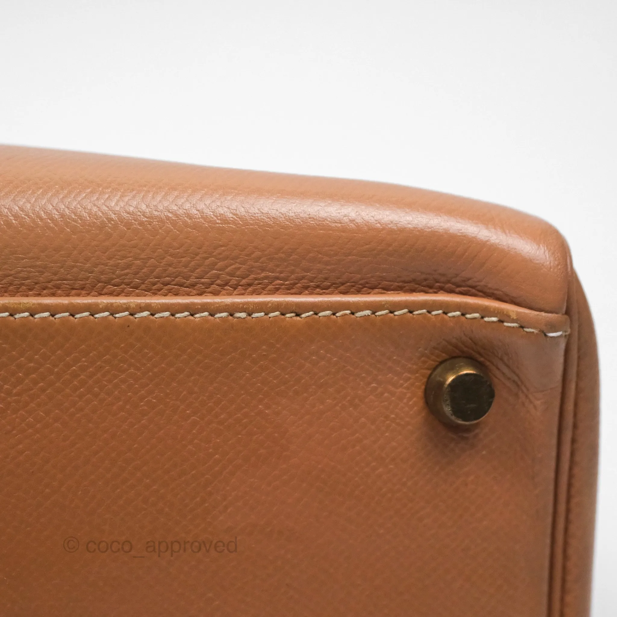 Hermes Vintage Kelly 32 Retourne Natural Gold Hardware