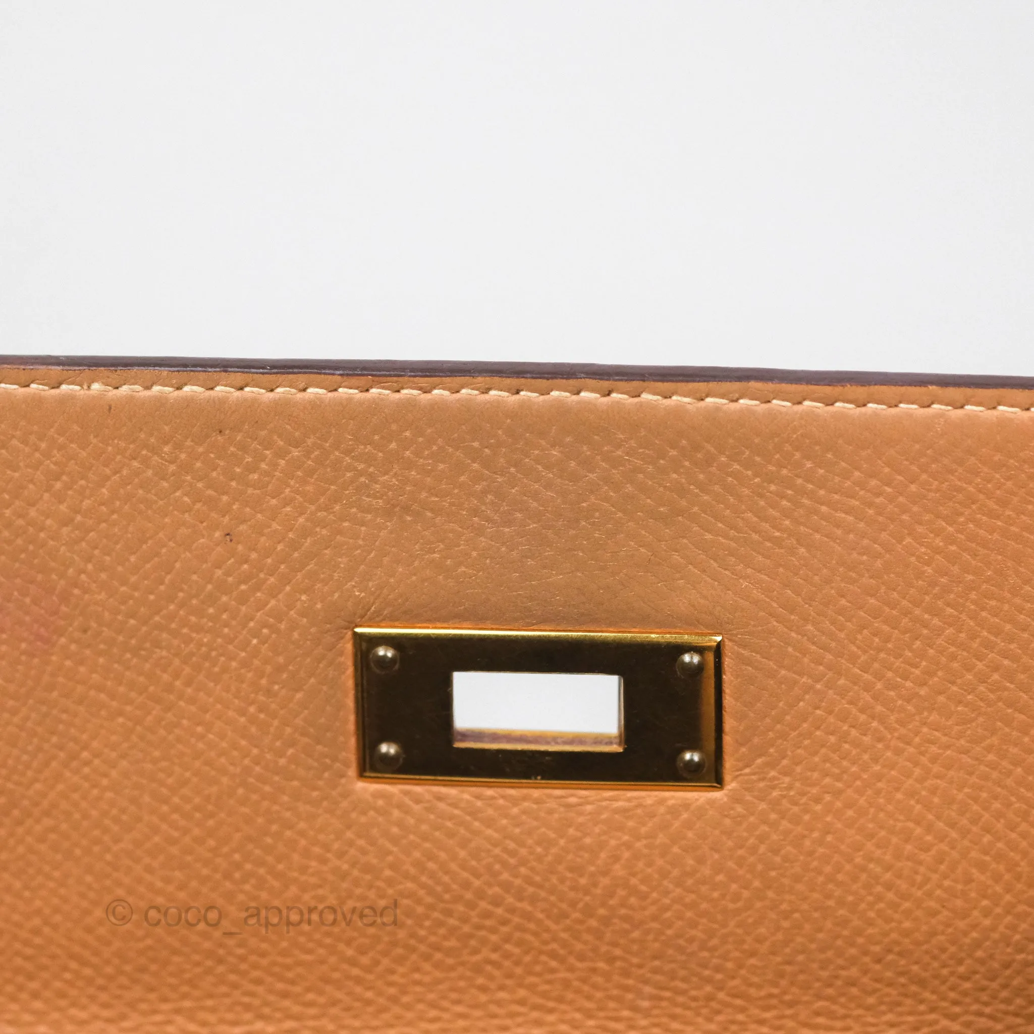 Hermes Vintage Kelly 32 Retourne Natural Gold Hardware