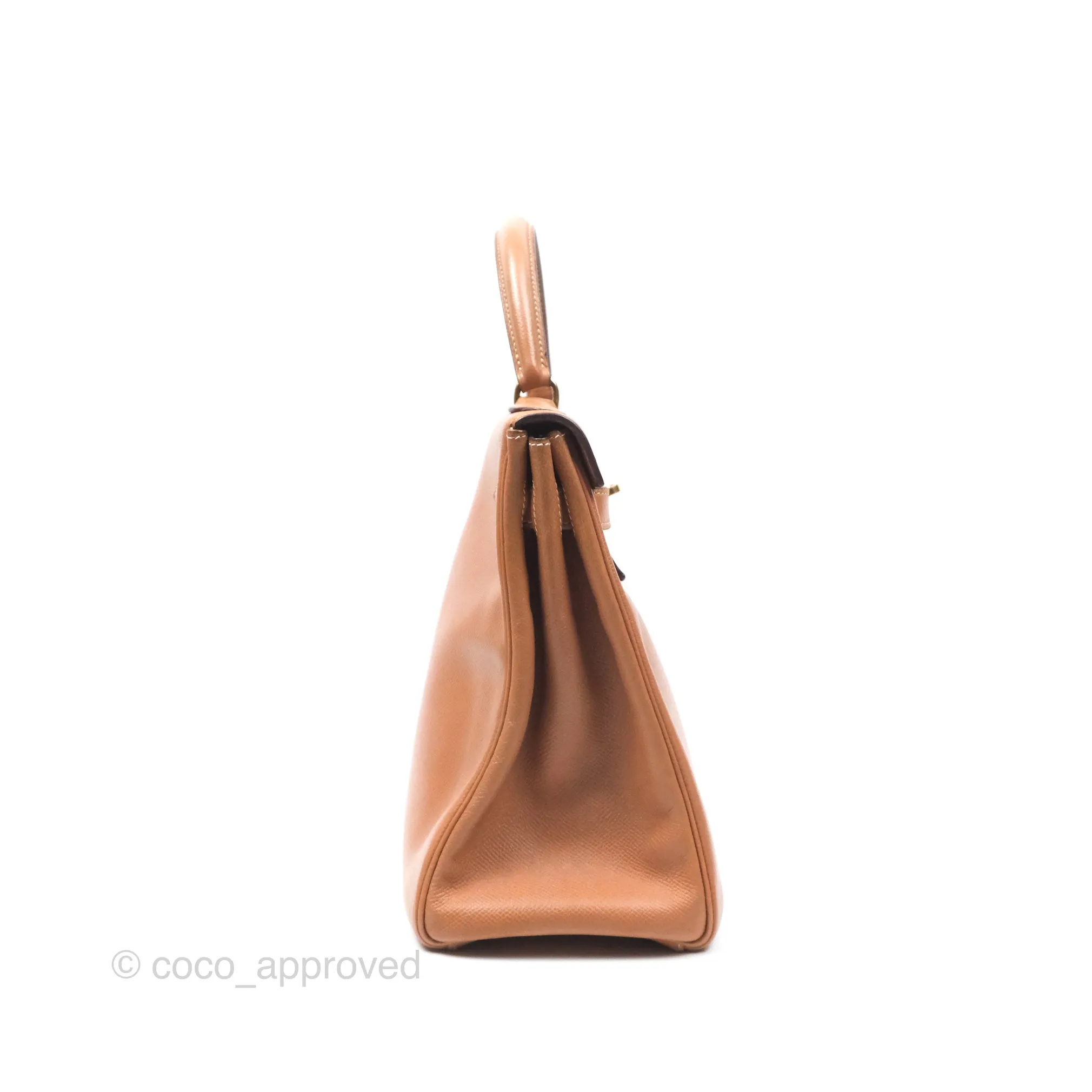 Hermes Vintage Kelly 32 Retourne Natural Gold Hardware