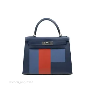 Herms Kelly 28 Blue Epsom Palladium Hardware Letter Collection Limited Edition