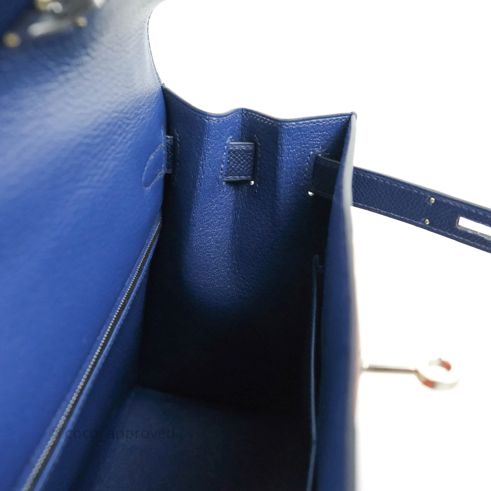 Herms Kelly 28 Blue Epsom Palladium Hardware Letter Collection Limited Edition