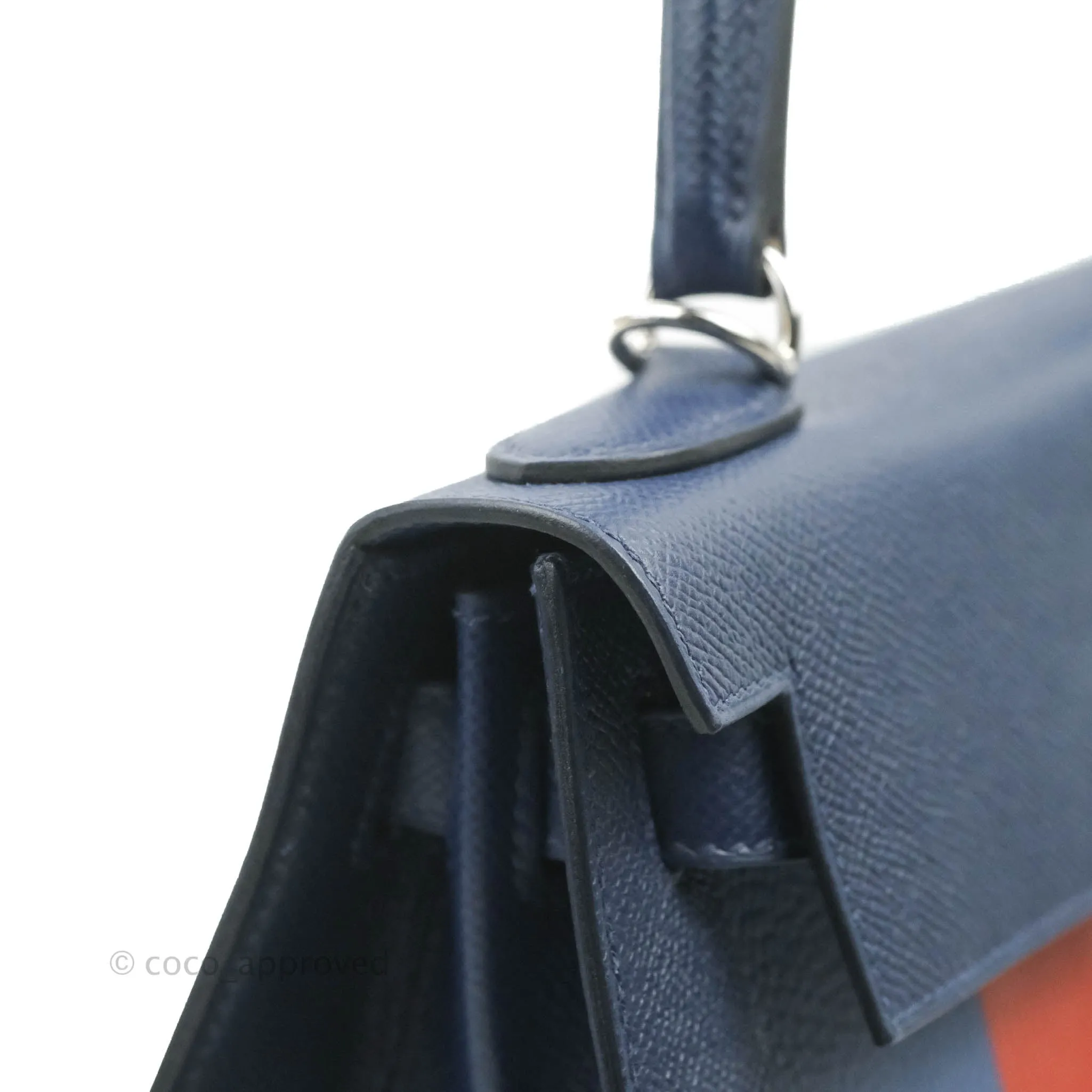 Herms Kelly 28 Blue Epsom Palladium Hardware Letter Collection Limited Edition