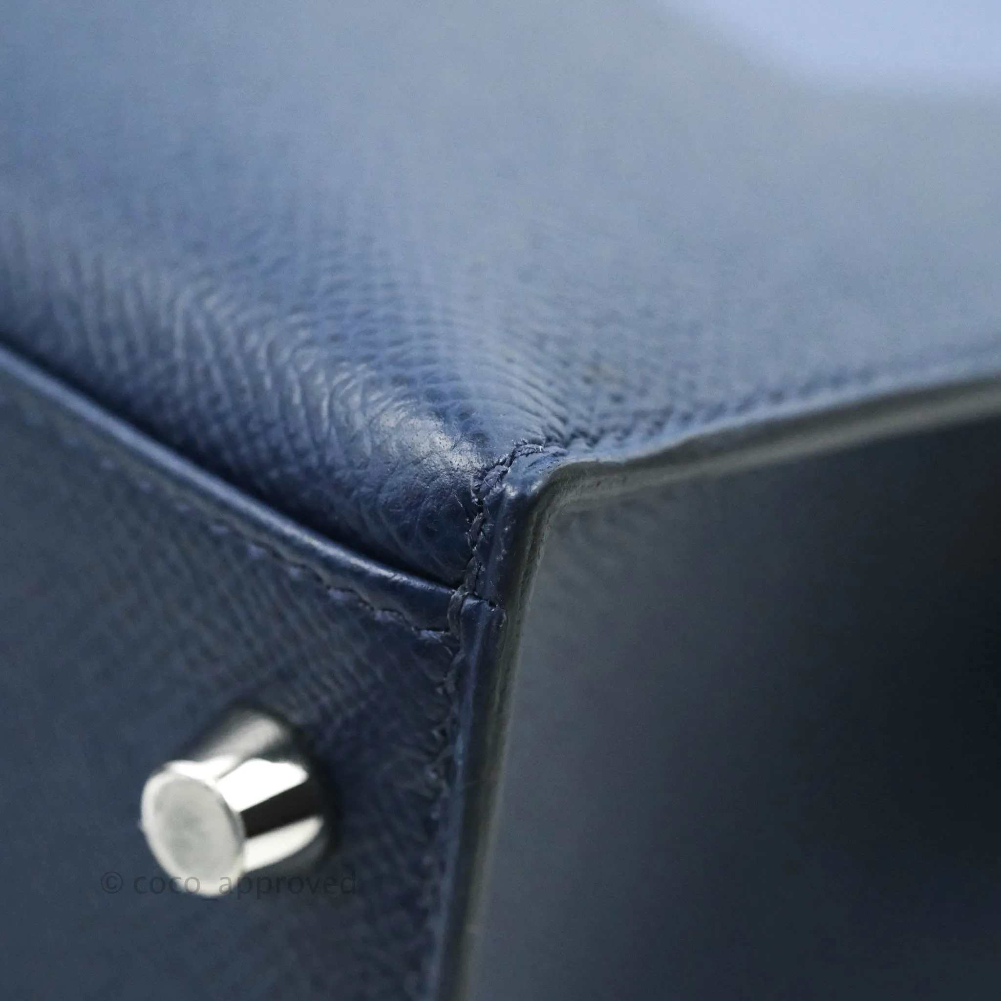 Herms Kelly 28 Blue Epsom Palladium Hardware Letter Collection Limited Edition