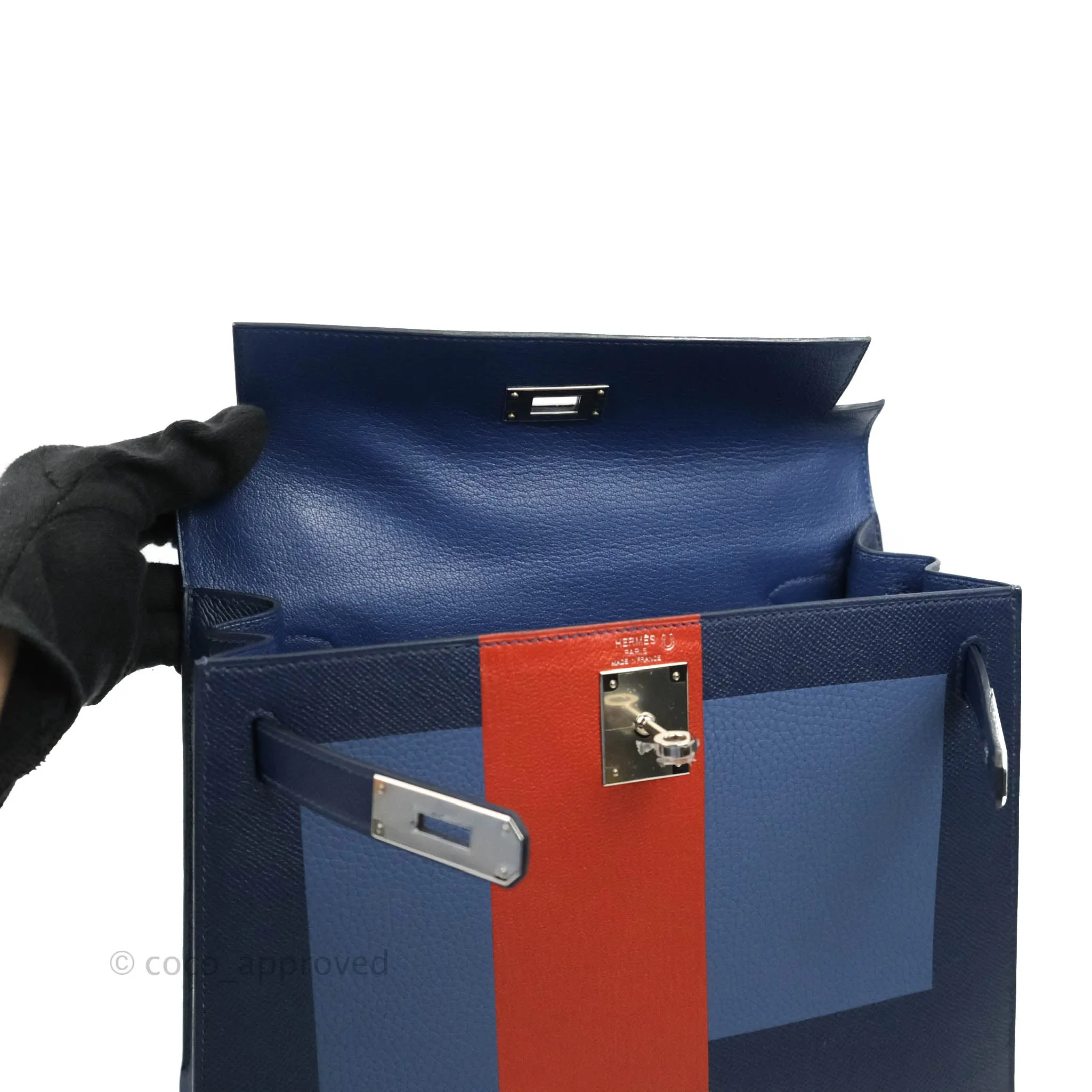 Herms Kelly 28 Blue Epsom Palladium Hardware Letter Collection Limited Edition