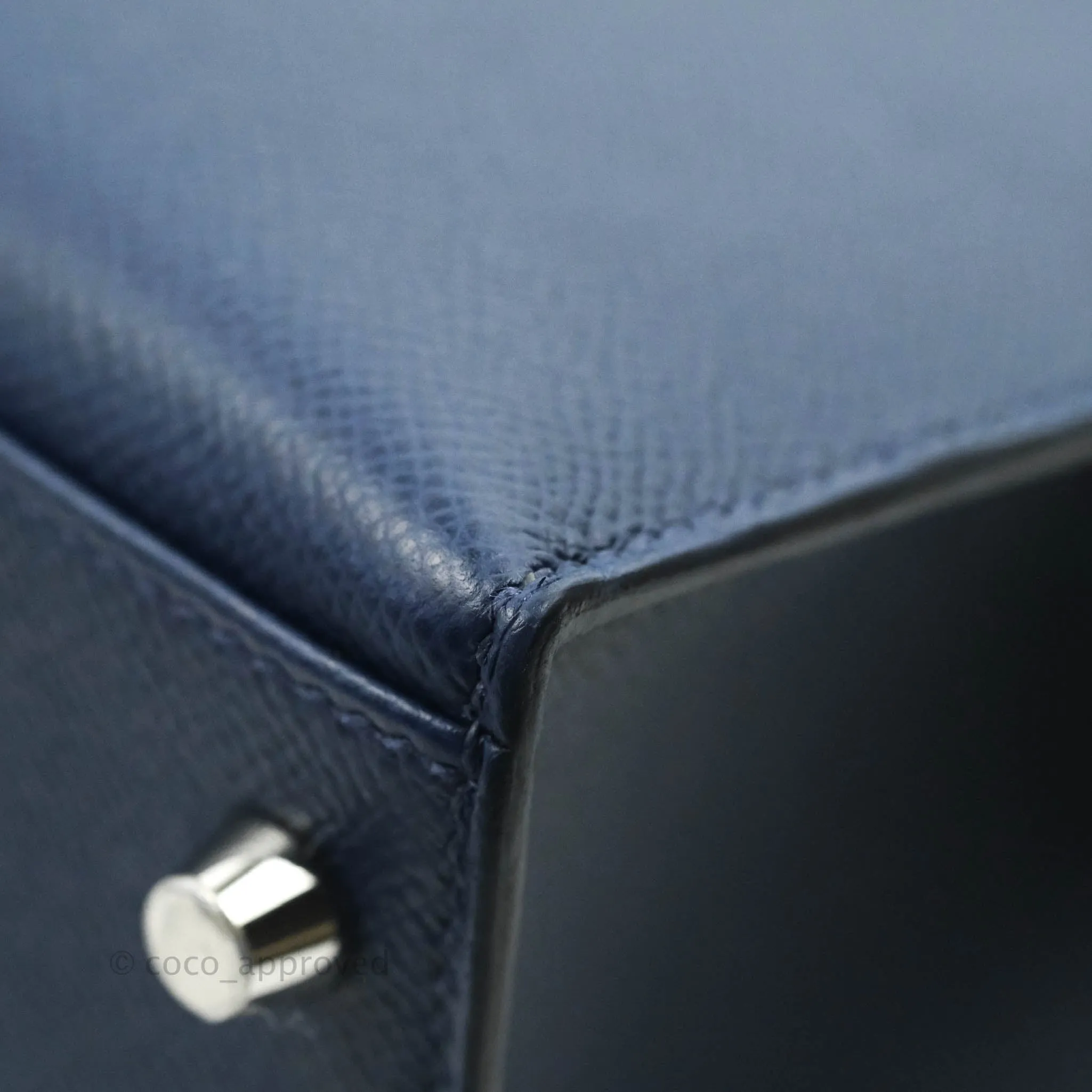 Herms Kelly 28 Blue Epsom Palladium Hardware Letter Collection Limited Edition