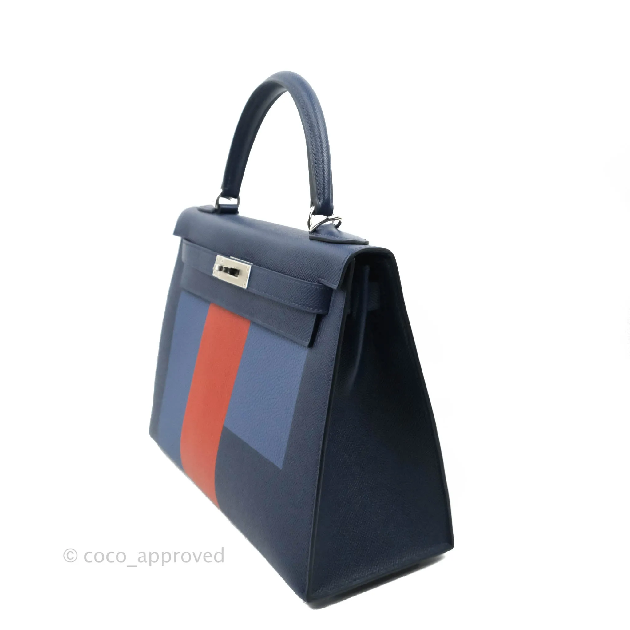 Herms Kelly 28 Blue Epsom Palladium Hardware Letter Collection Limited Edition