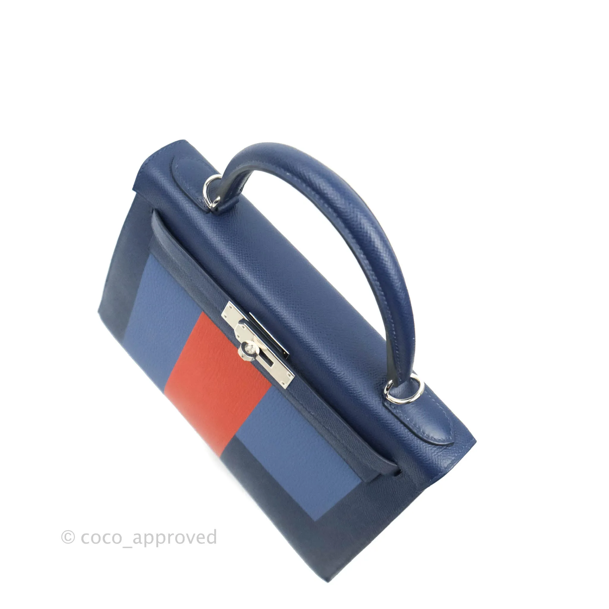 Herms Kelly 28 Blue Epsom Palladium Hardware Letter Collection Limited Edition