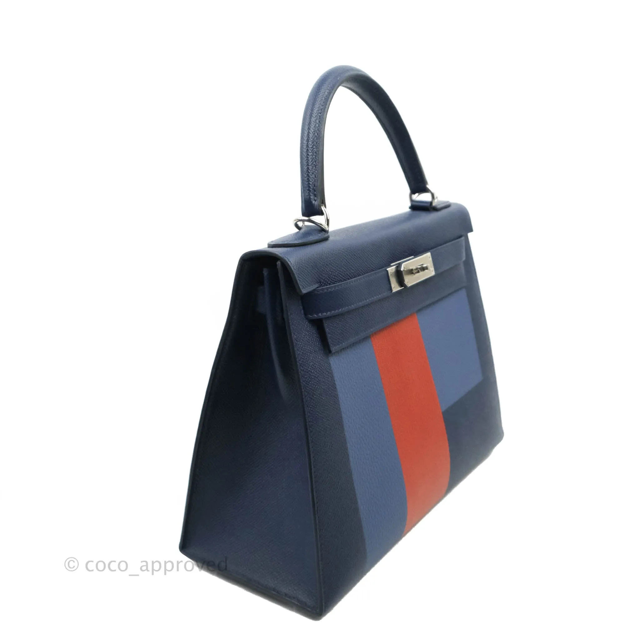 Herms Kelly 28 Blue Epsom Palladium Hardware Letter Collection Limited Edition