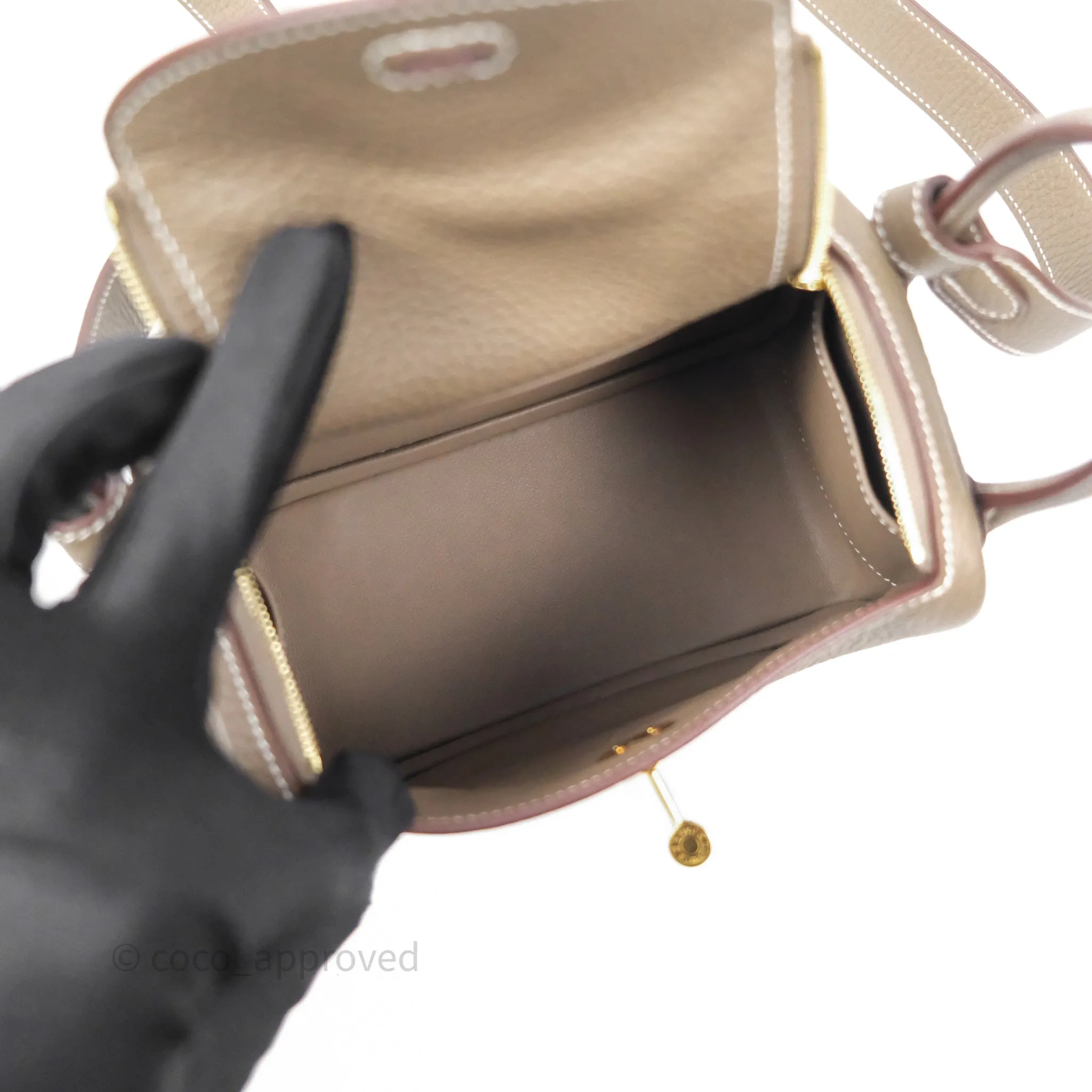 Herms Mini Lindy 20 Etoupe 18 Clemence Gold Hardware