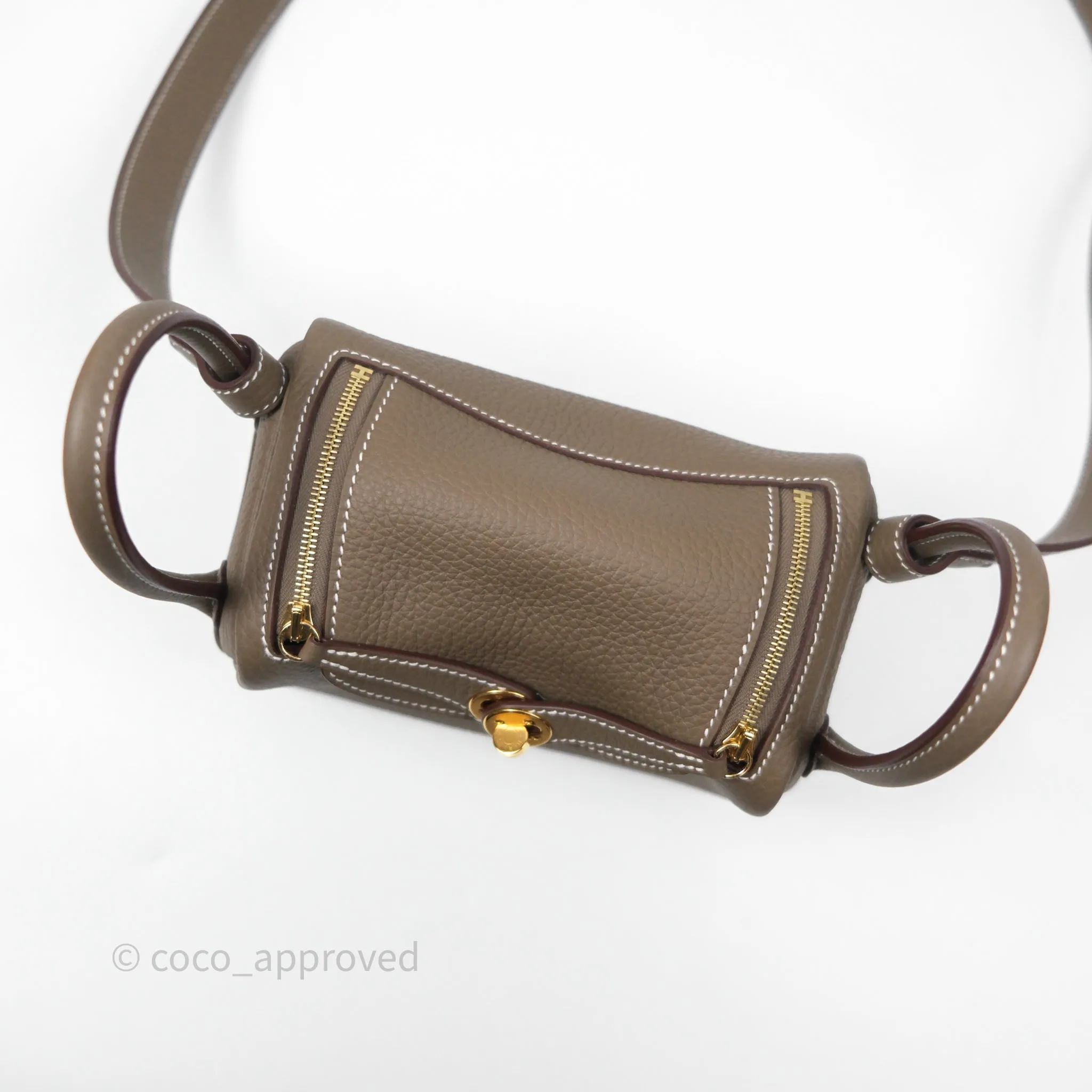Herms Mini Lindy 20 Etoupe 18 Clemence Gold Hardware