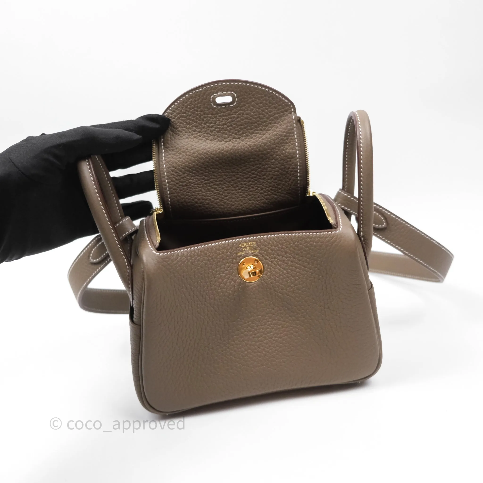 Herms Mini Lindy 20 Etoupe 18 Clemence Gold Hardware
