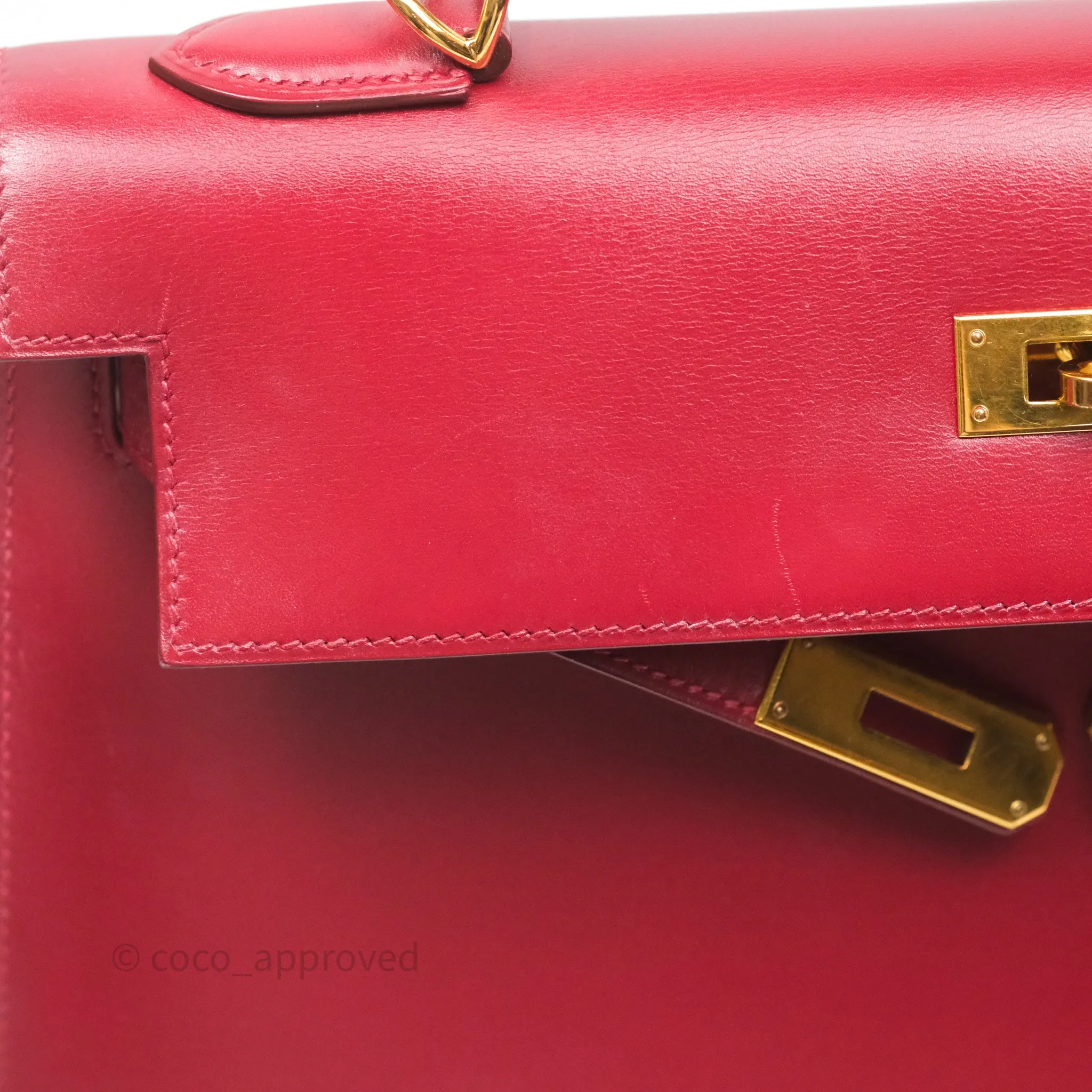 Herms Vintage Kelly 32 Sellier Rouge Hermes 55 Box Leather Gold Hardware