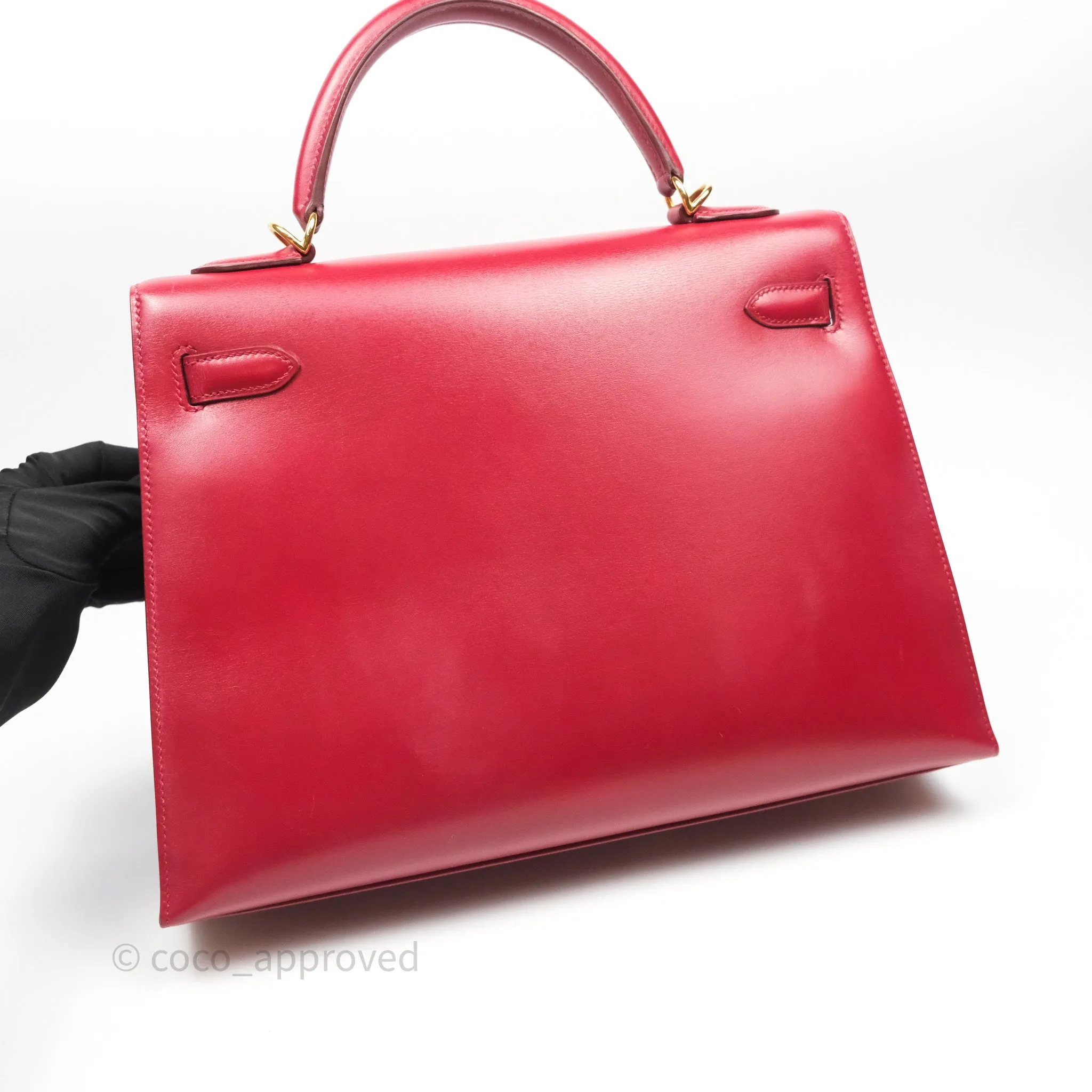 Herms Vintage Kelly 32 Sellier Rouge Hermes 55 Box Leather Gold Hardware