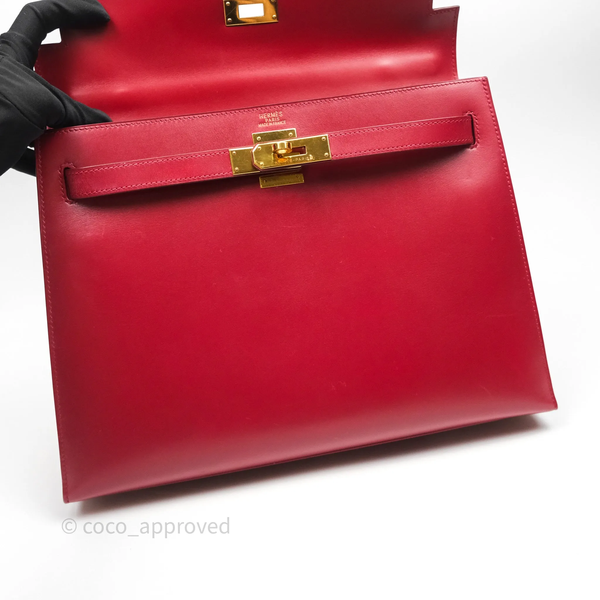Herms Vintage Kelly 32 Sellier Rouge Hermes 55 Box Leather Gold Hardware
