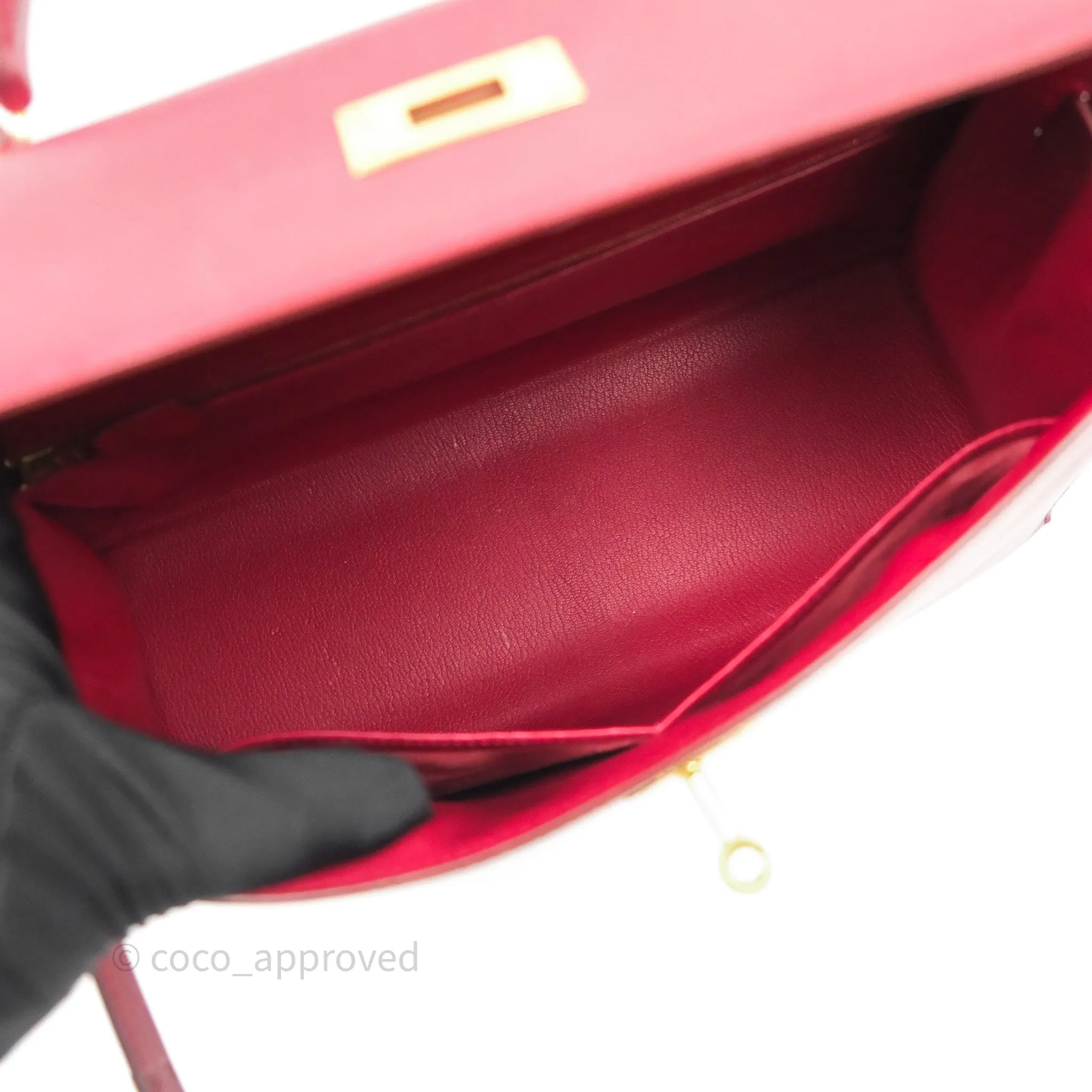 Herms Vintage Kelly 32 Sellier Rouge Hermes 55 Box Leather Gold Hardware