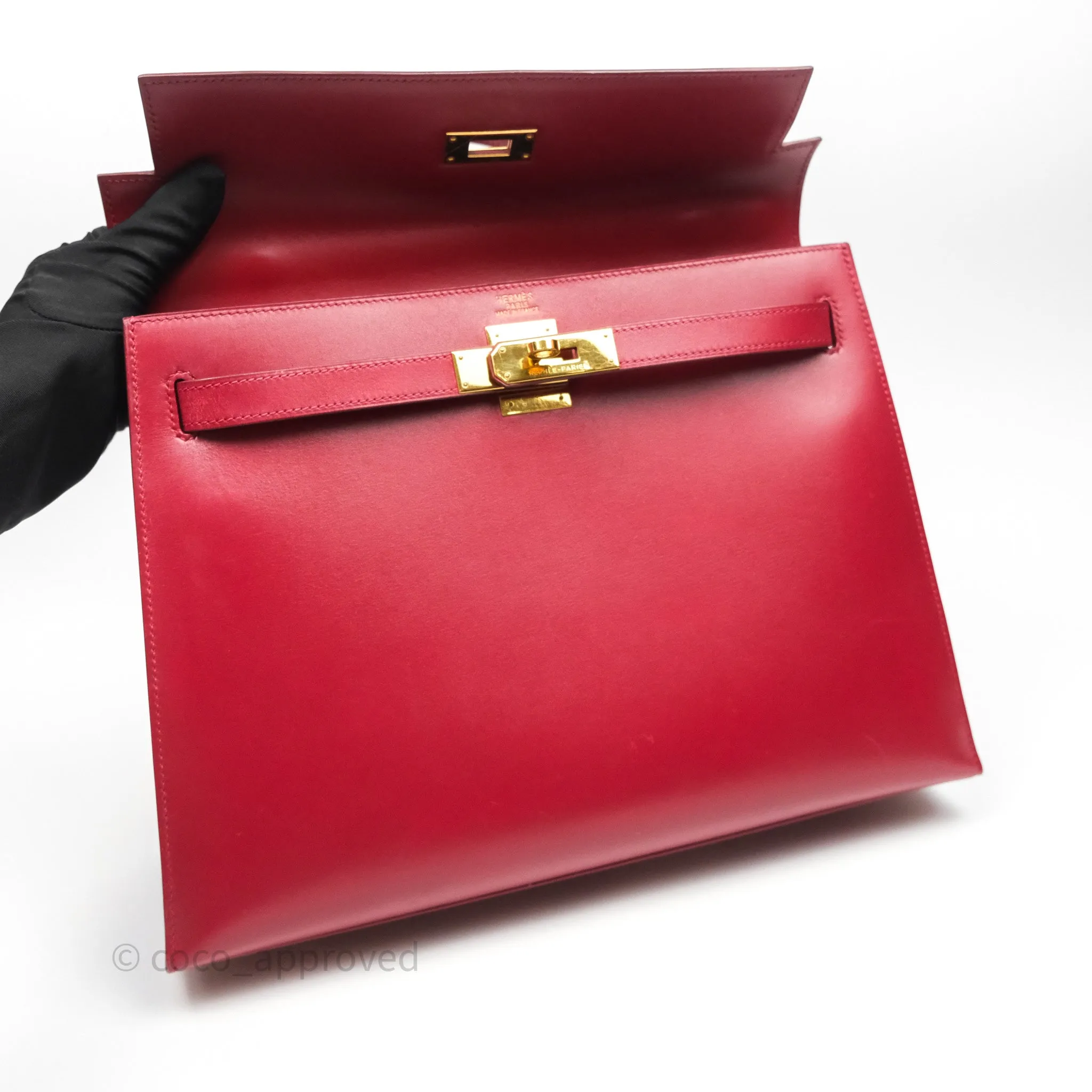 Herms Vintage Kelly 32 Sellier Rouge Hermes 55 Box Leather Gold Hardware
