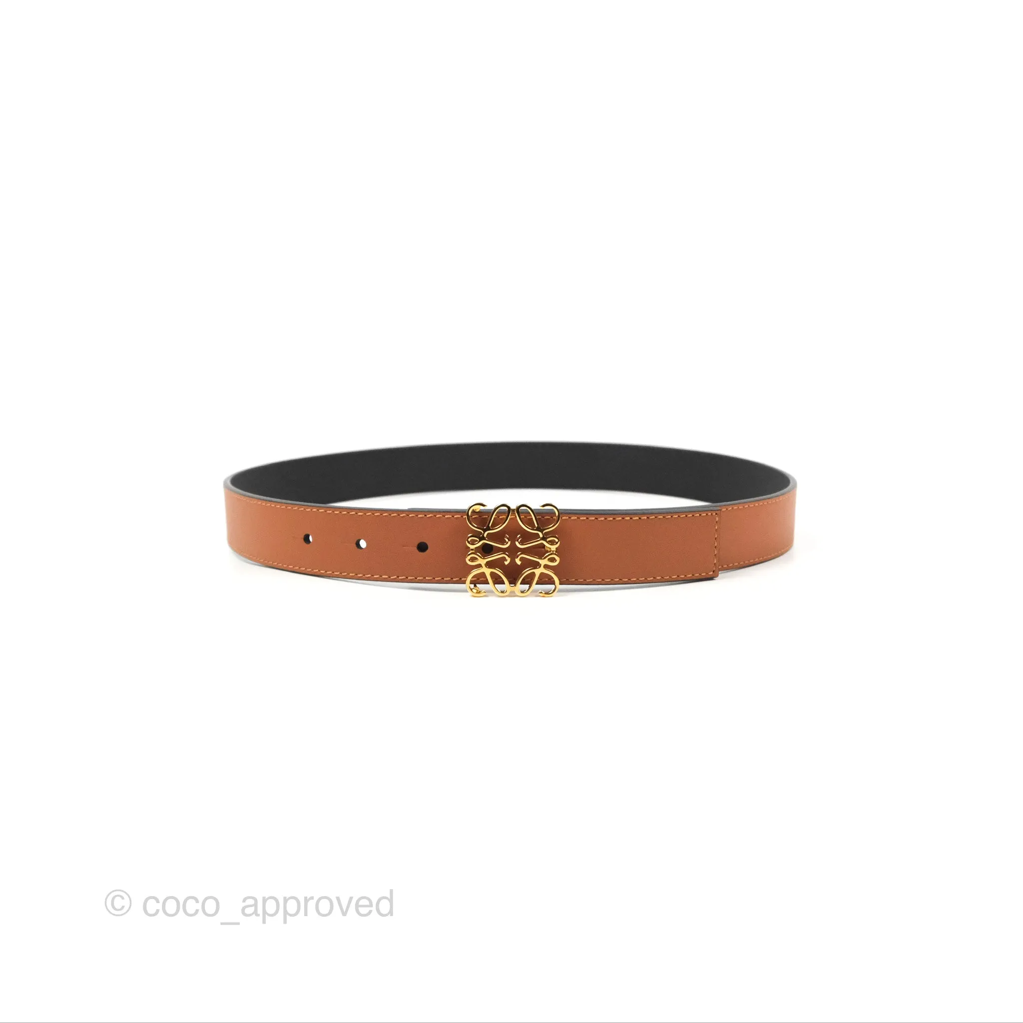 Loewe Anagram Buckle Tan Black Calfskin Reversible Belt Size 75
