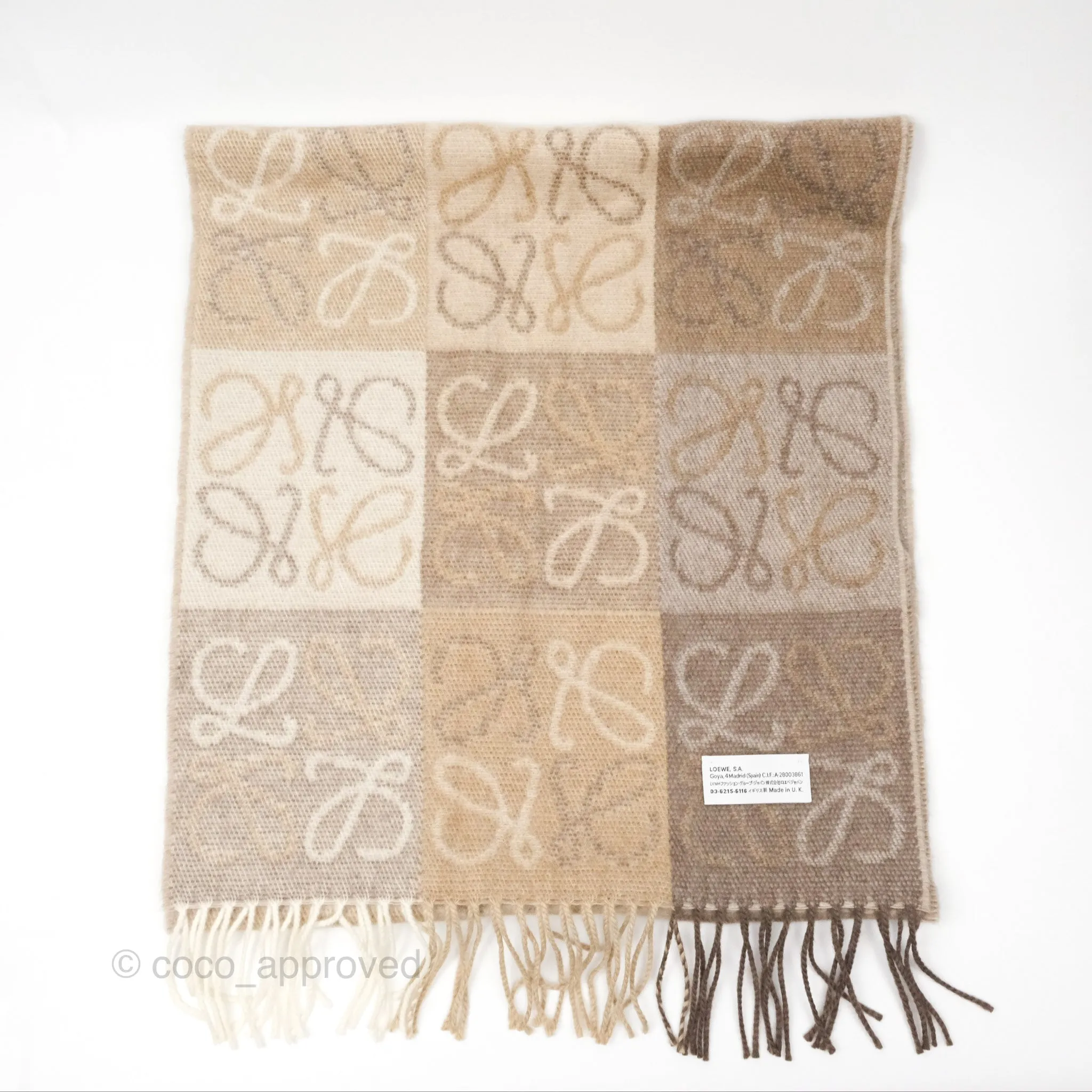 Loewe Anagram Wool Cashmere Scarf Beige