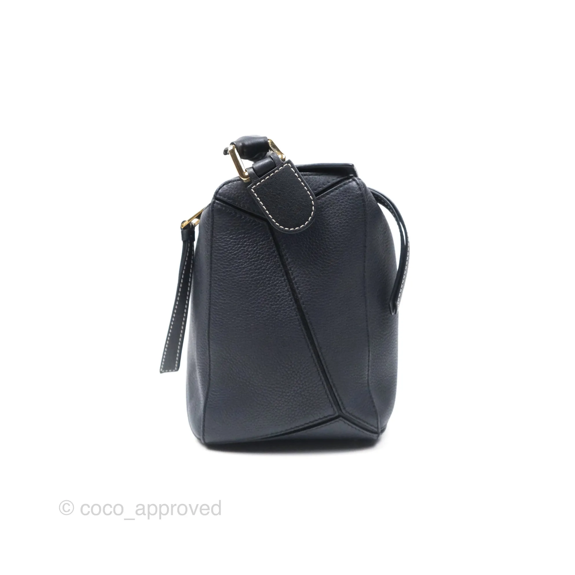 Loewe Medium Puzzle Bag Navy Calfskin Gold Hardware