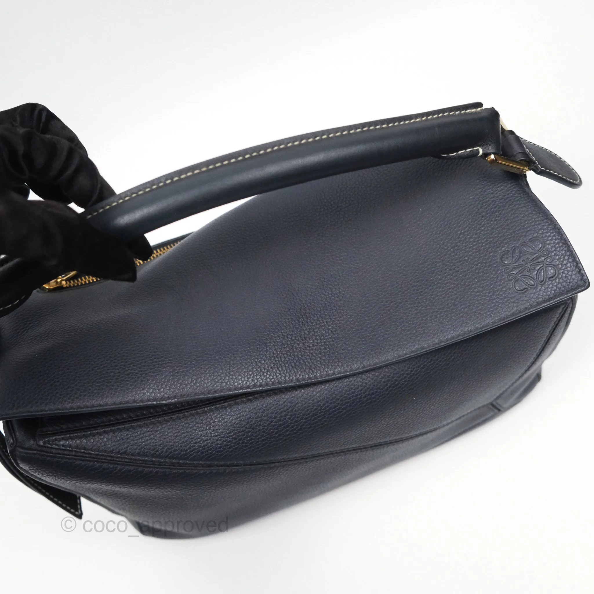 Loewe Medium Puzzle Bag Navy Calfskin Gold Hardware