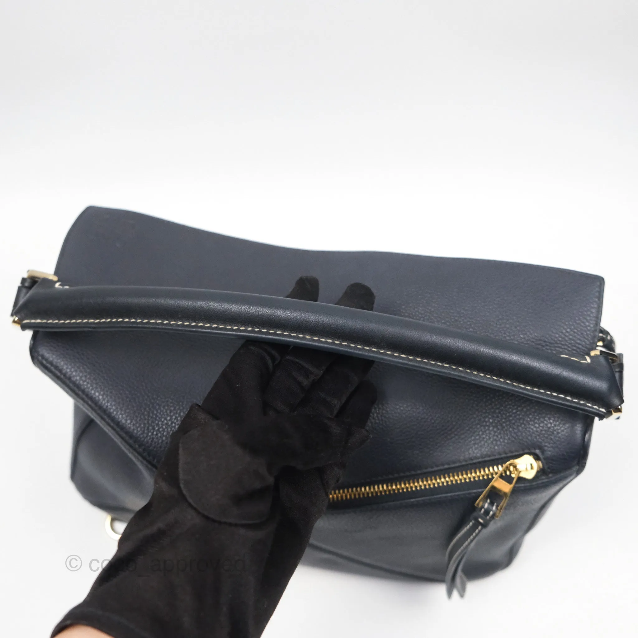 Loewe Medium Puzzle Bag Navy Calfskin Gold Hardware