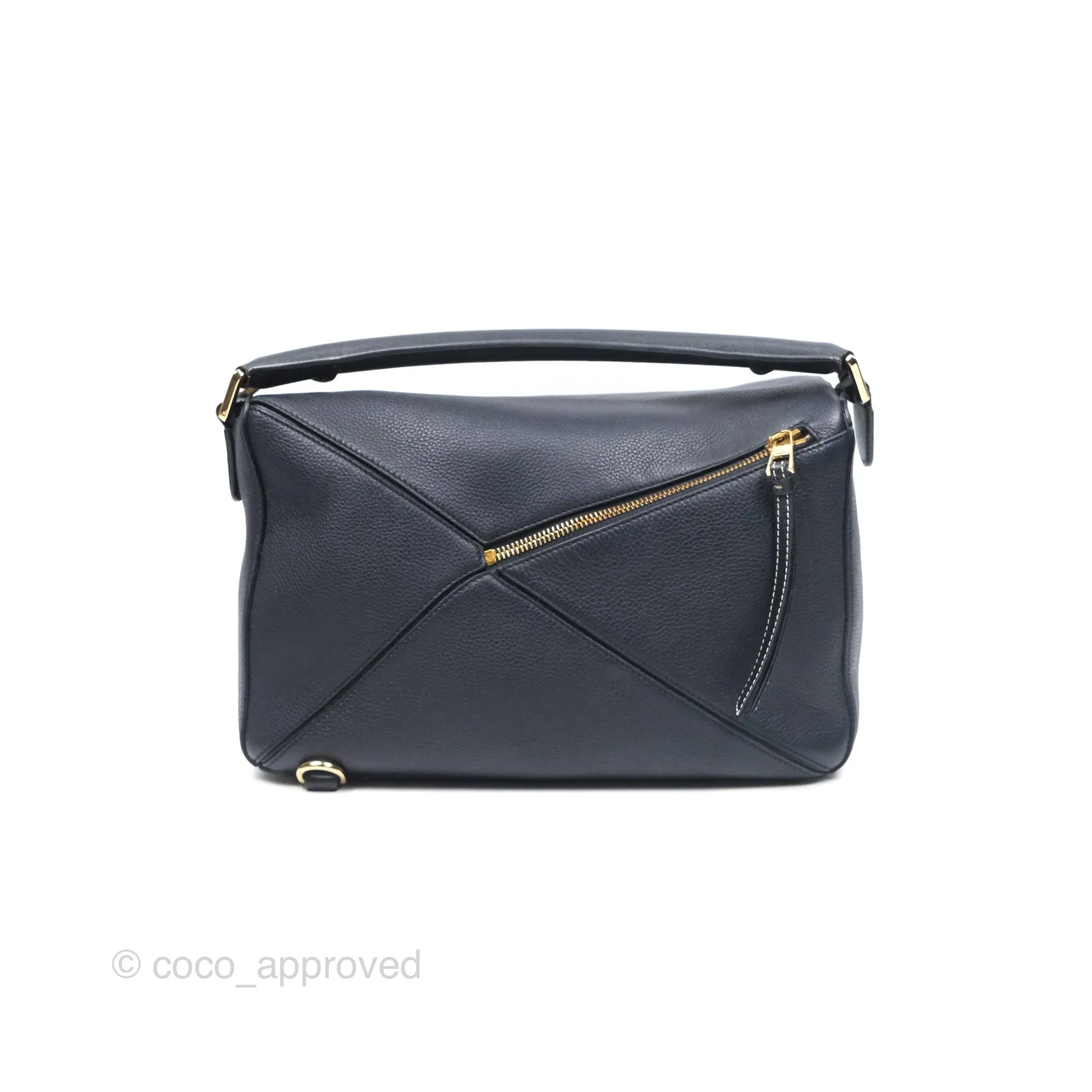 Loewe Medium Puzzle Bag Navy Calfskin Gold Hardware