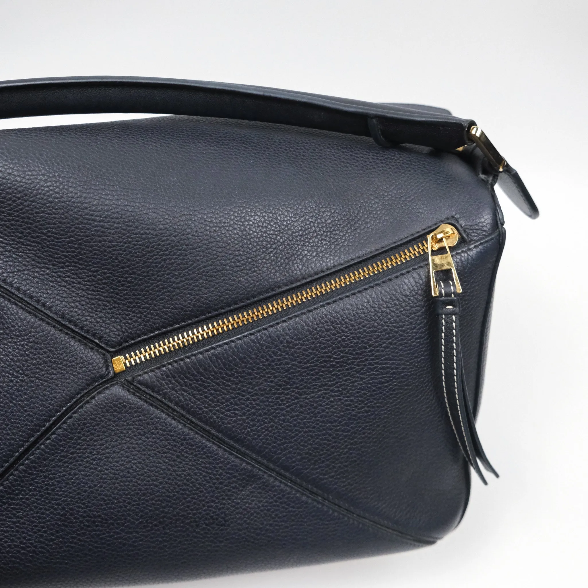 Loewe Medium Puzzle Bag Navy Calfskin Gold Hardware