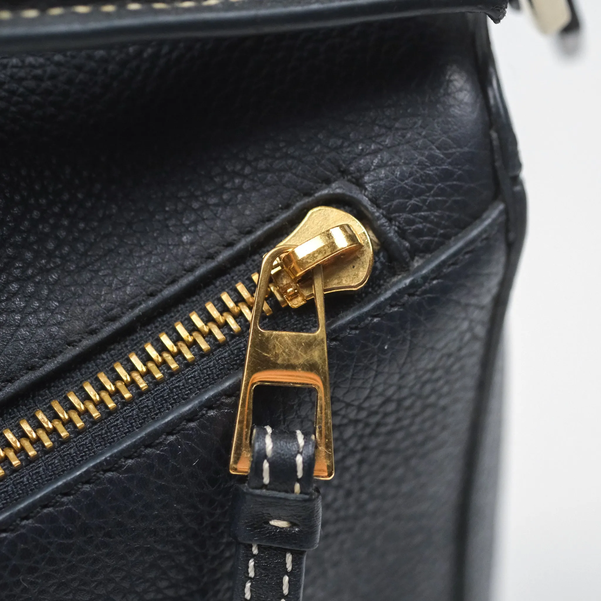 Loewe Medium Puzzle Bag Navy Calfskin Gold Hardware