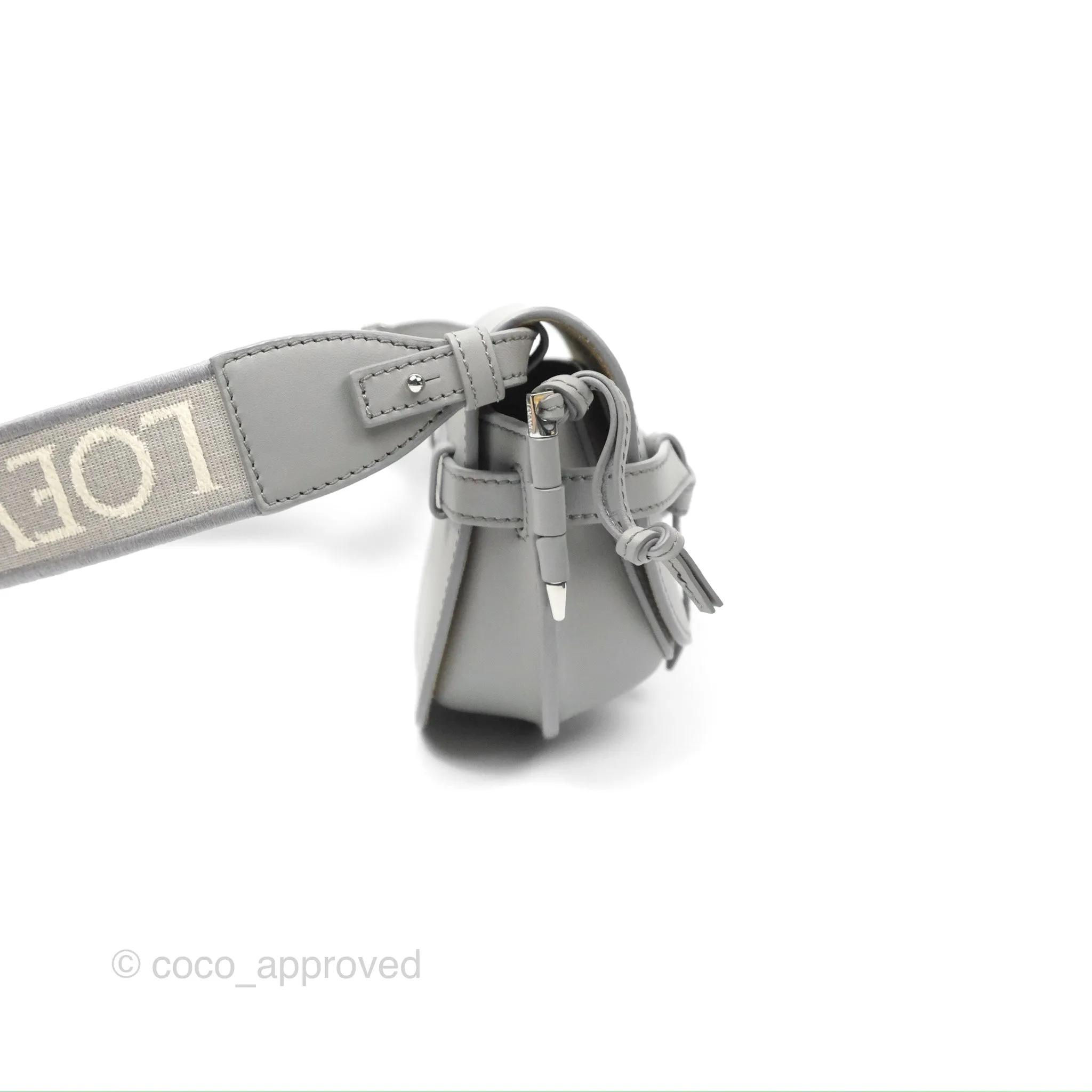 Loewe Mini Gate Dual Bag in Soft Calfskin & Jacquard Strap Light Grey