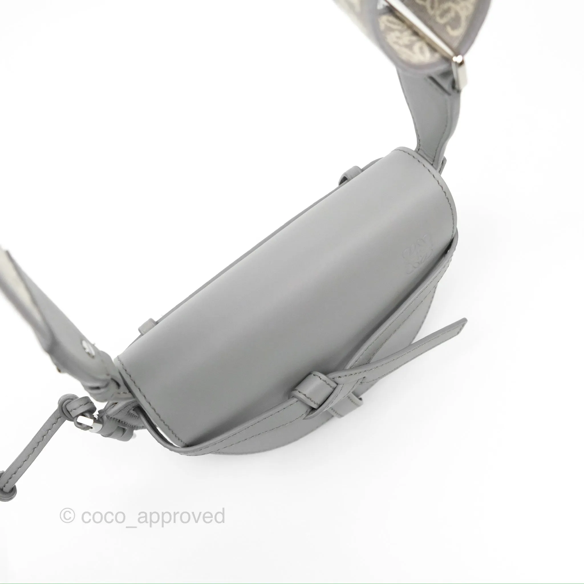 Loewe Mini Gate Dual Bag in Soft Calfskin & Jacquard Strap Light Grey