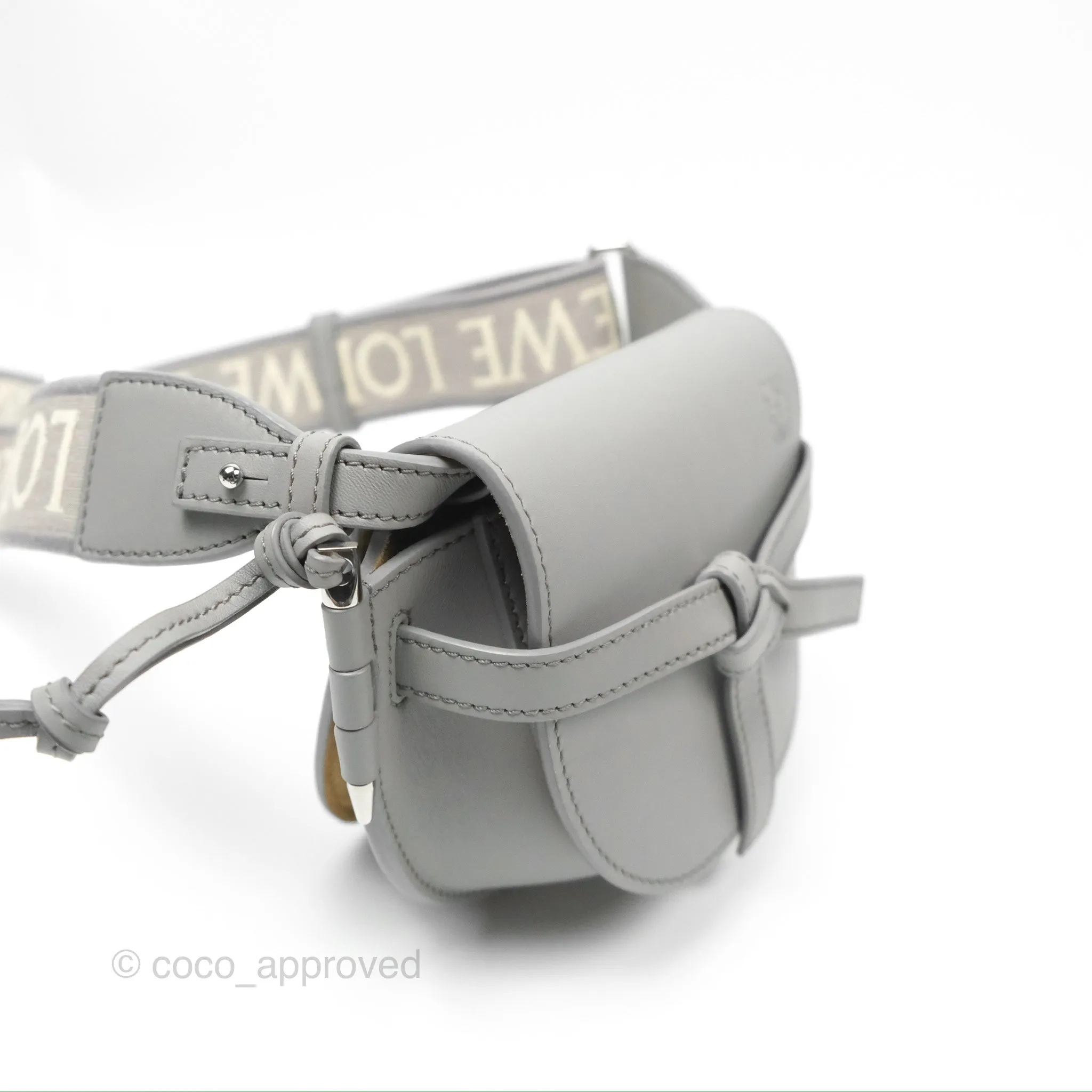 Loewe Mini Gate Dual Bag in Soft Calfskin & Jacquard Strap Light Grey