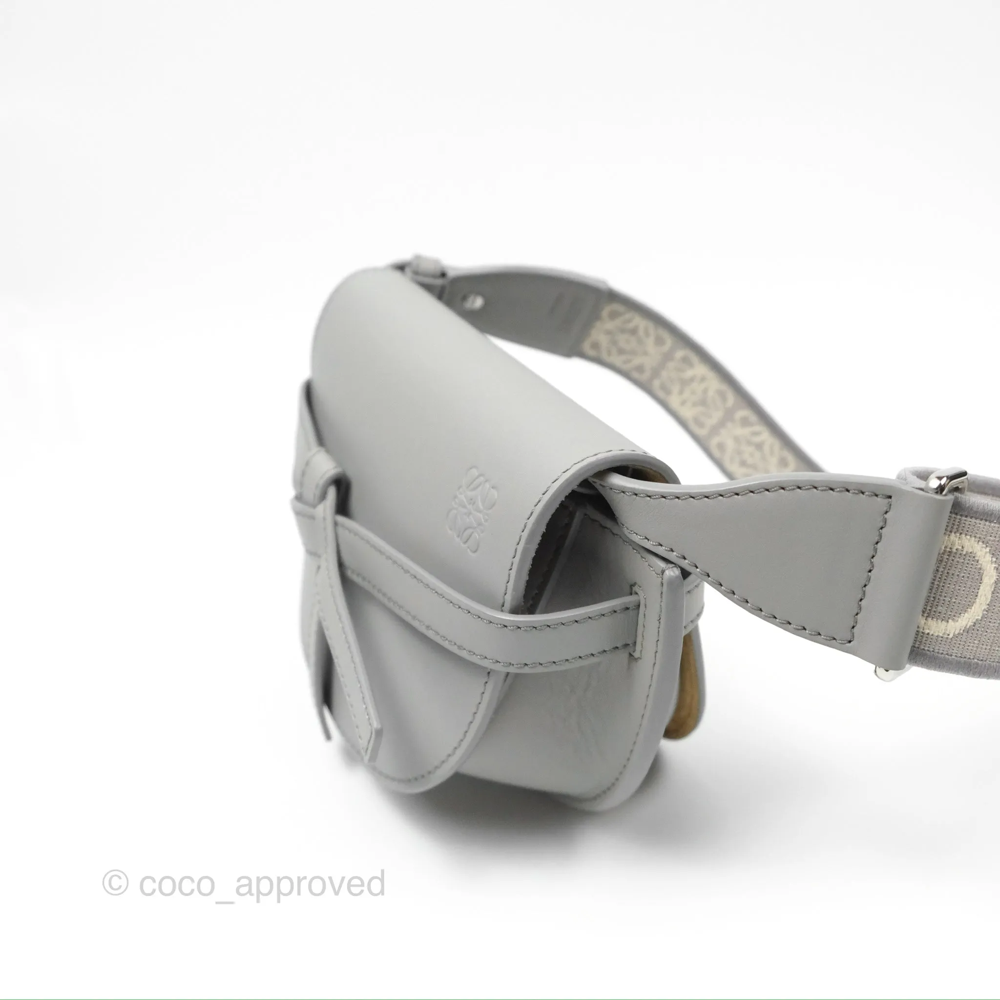 Loewe Mini Gate Dual Bag in Soft Calfskin & Jacquard Strap Light Grey
