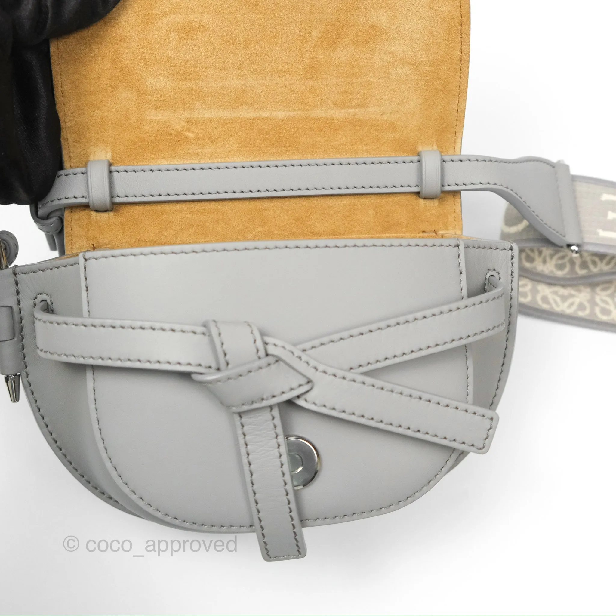 Loewe Mini Gate Dual Bag in Soft Calfskin & Jacquard Strap Light Grey