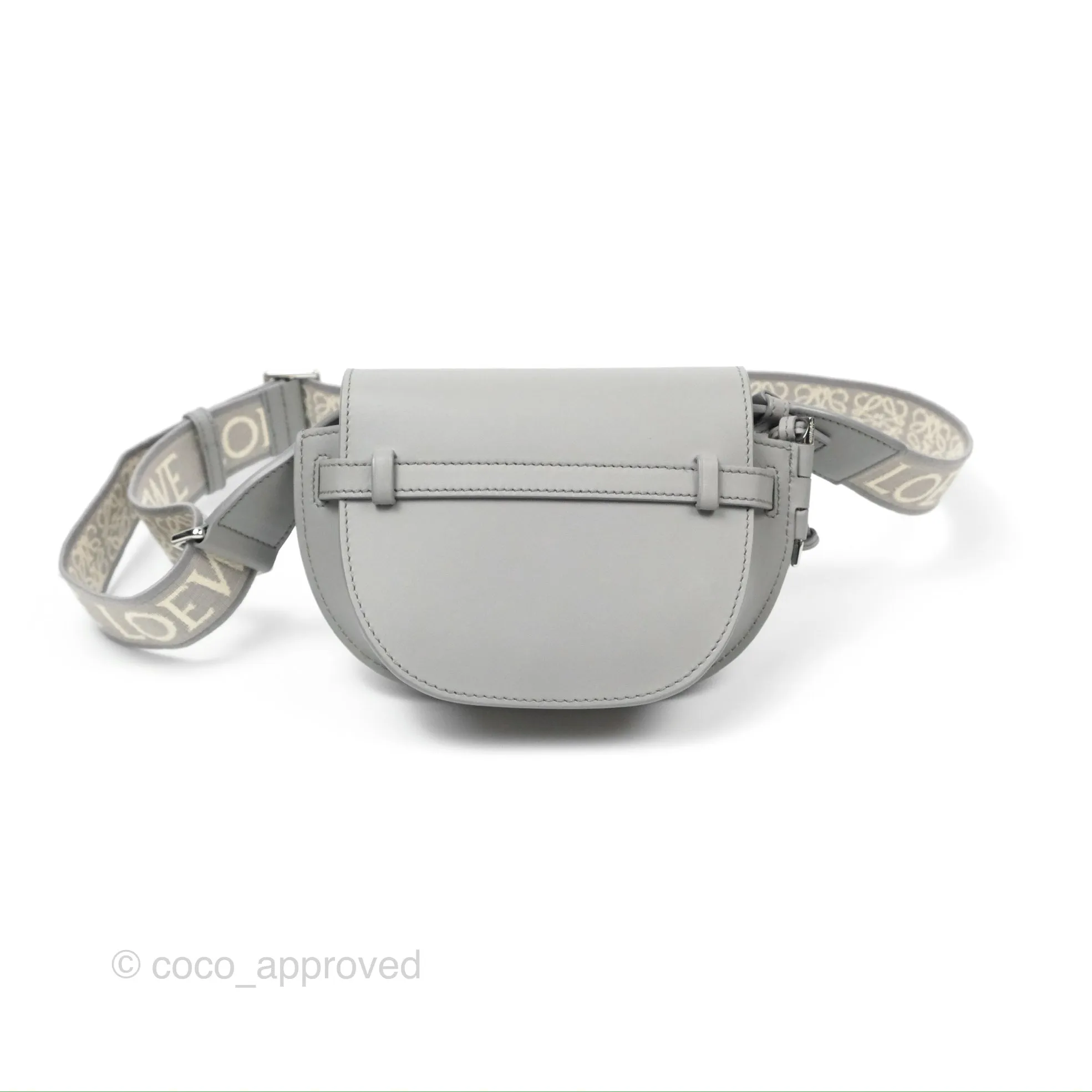 Loewe Mini Gate Dual Bag in Soft Calfskin & Jacquard Strap Light Grey